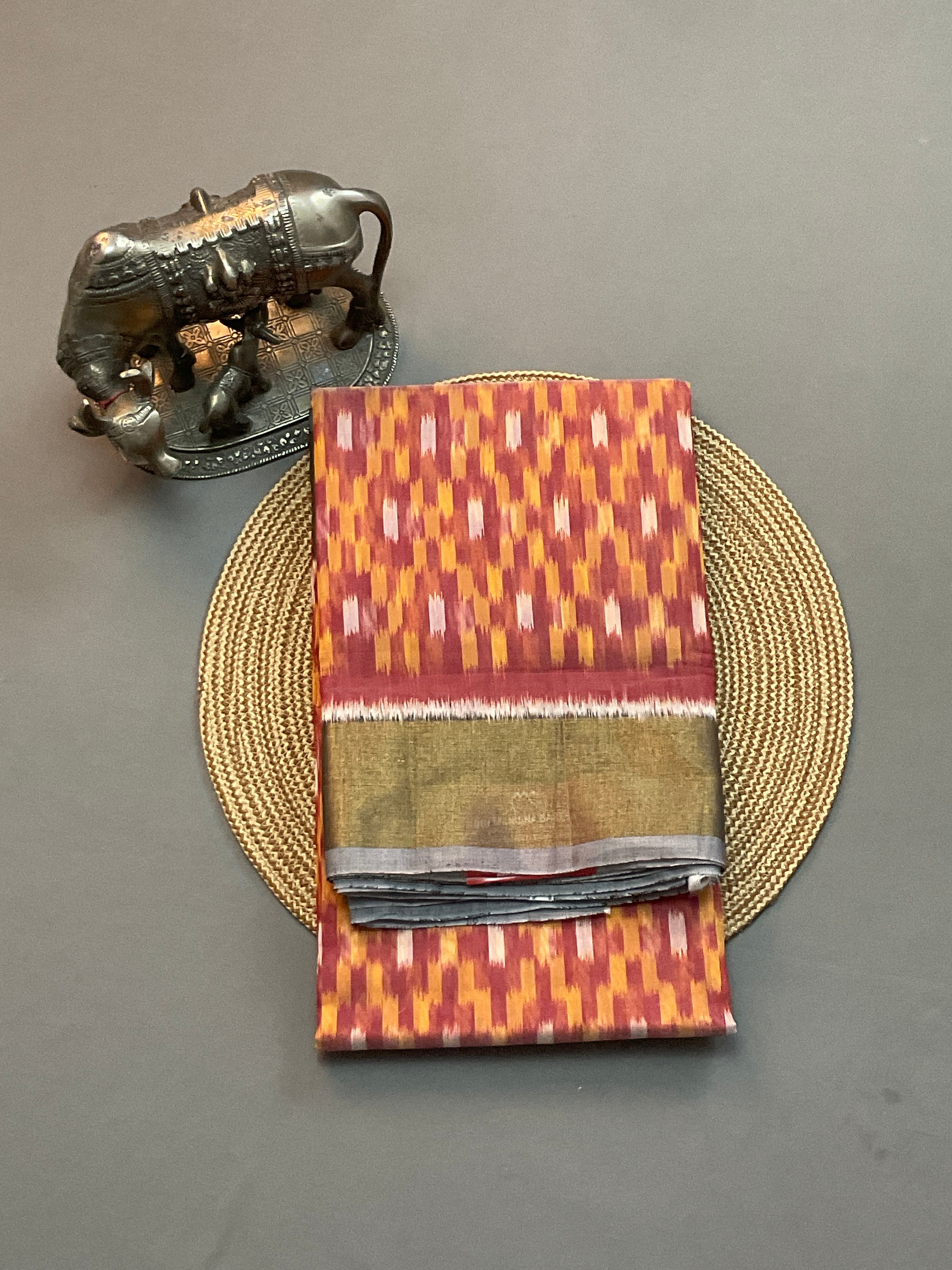 Red & Mustard Pochampally Sico Silk Saree