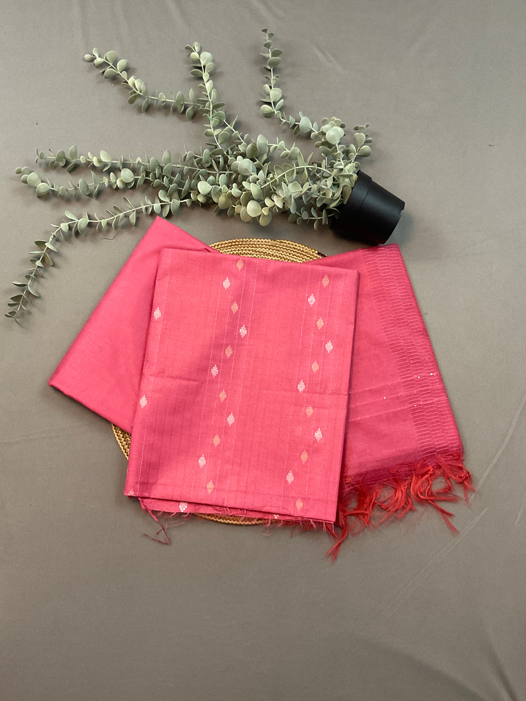 Pink Handloom Silk Designer Dress Material – Unstitched 3-Piece Suit with Woven Dupatta