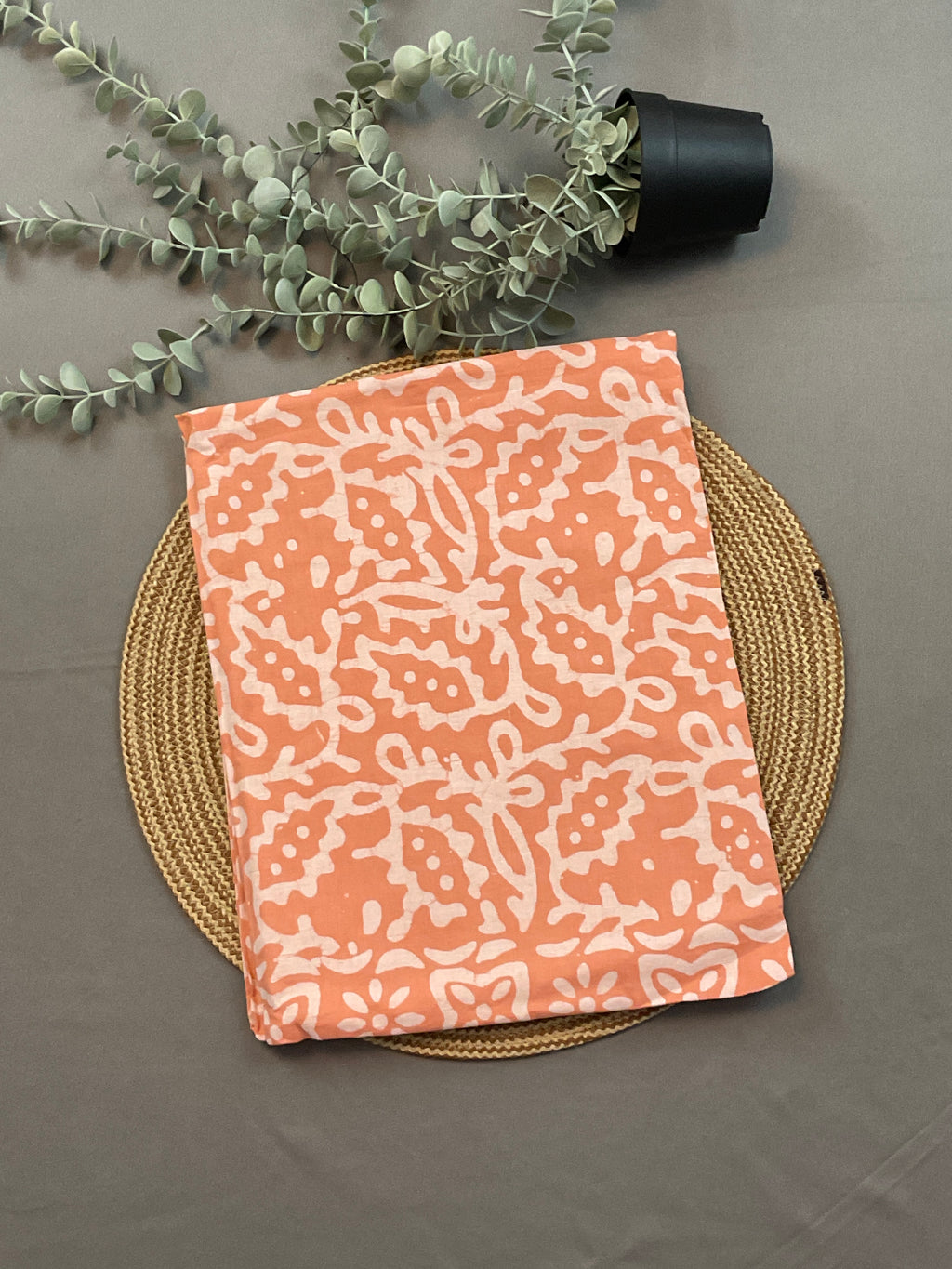 Light Peach Hand Batik Print Cotton Dress Material – Unstitched 3-Piece Suit