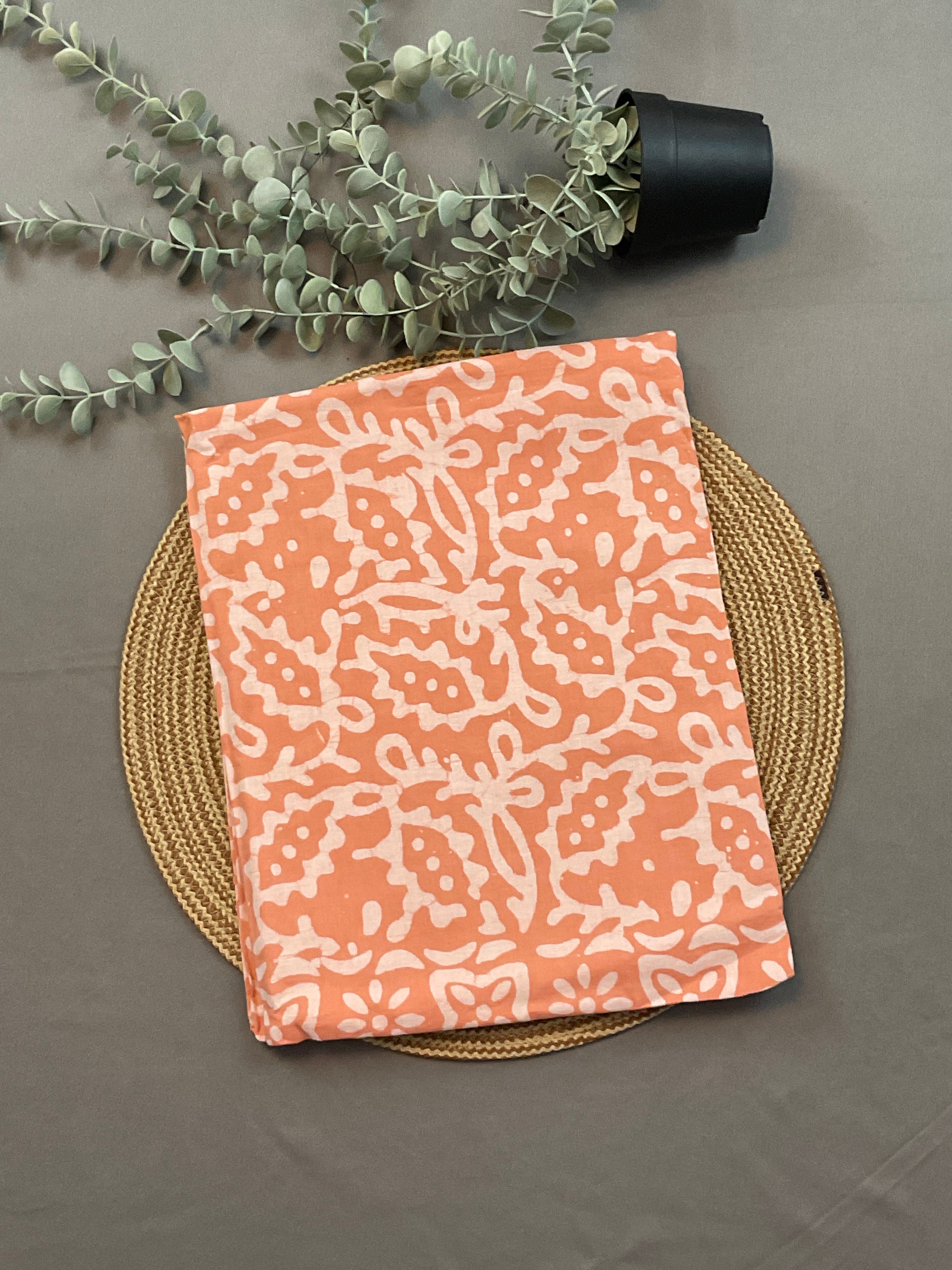Light Peach Hand Batik Print Cotton Dress Material – Unstitched 3-Piece Suit