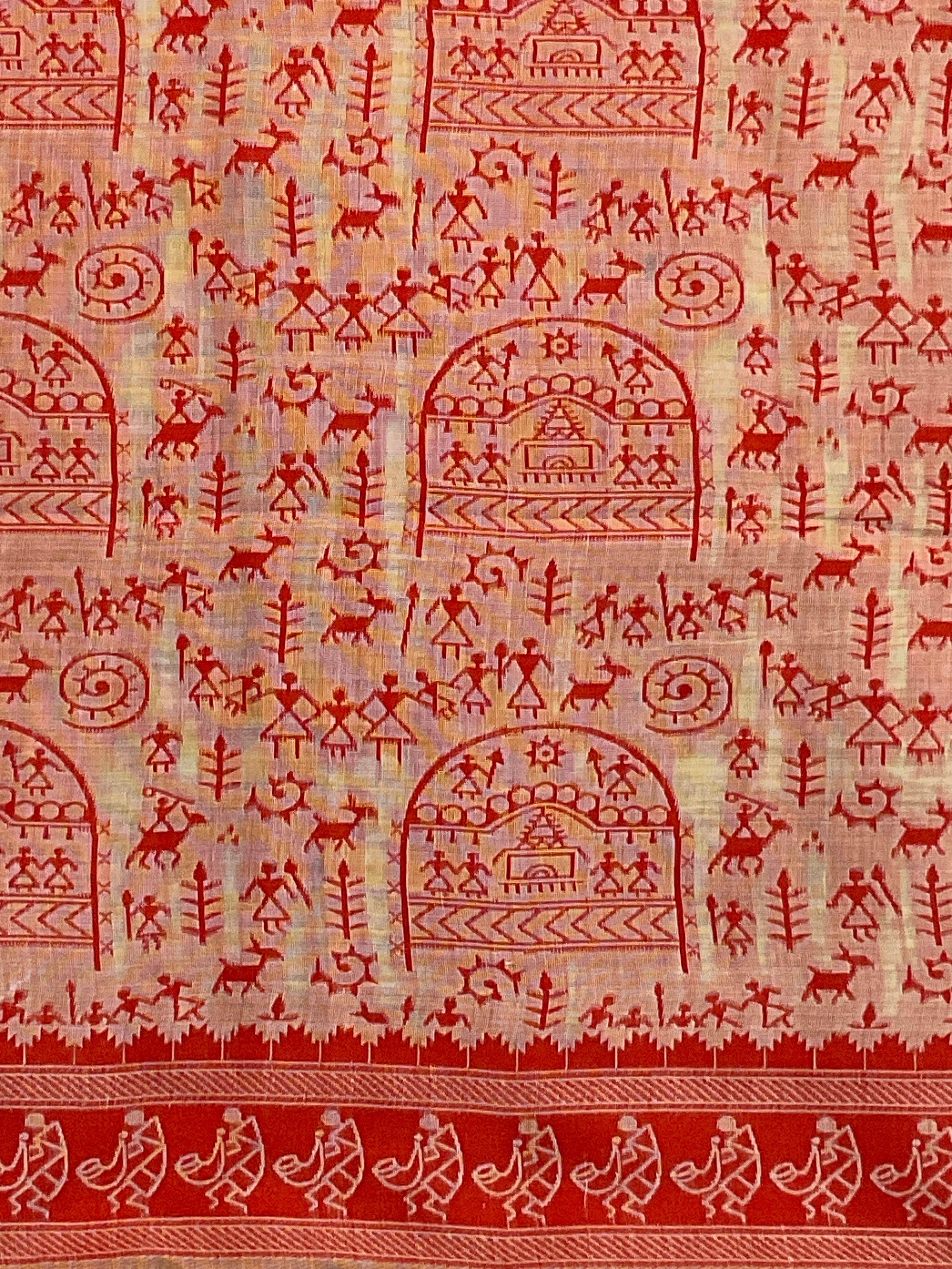 Orange Kalamkari Cotton-Linen Saree