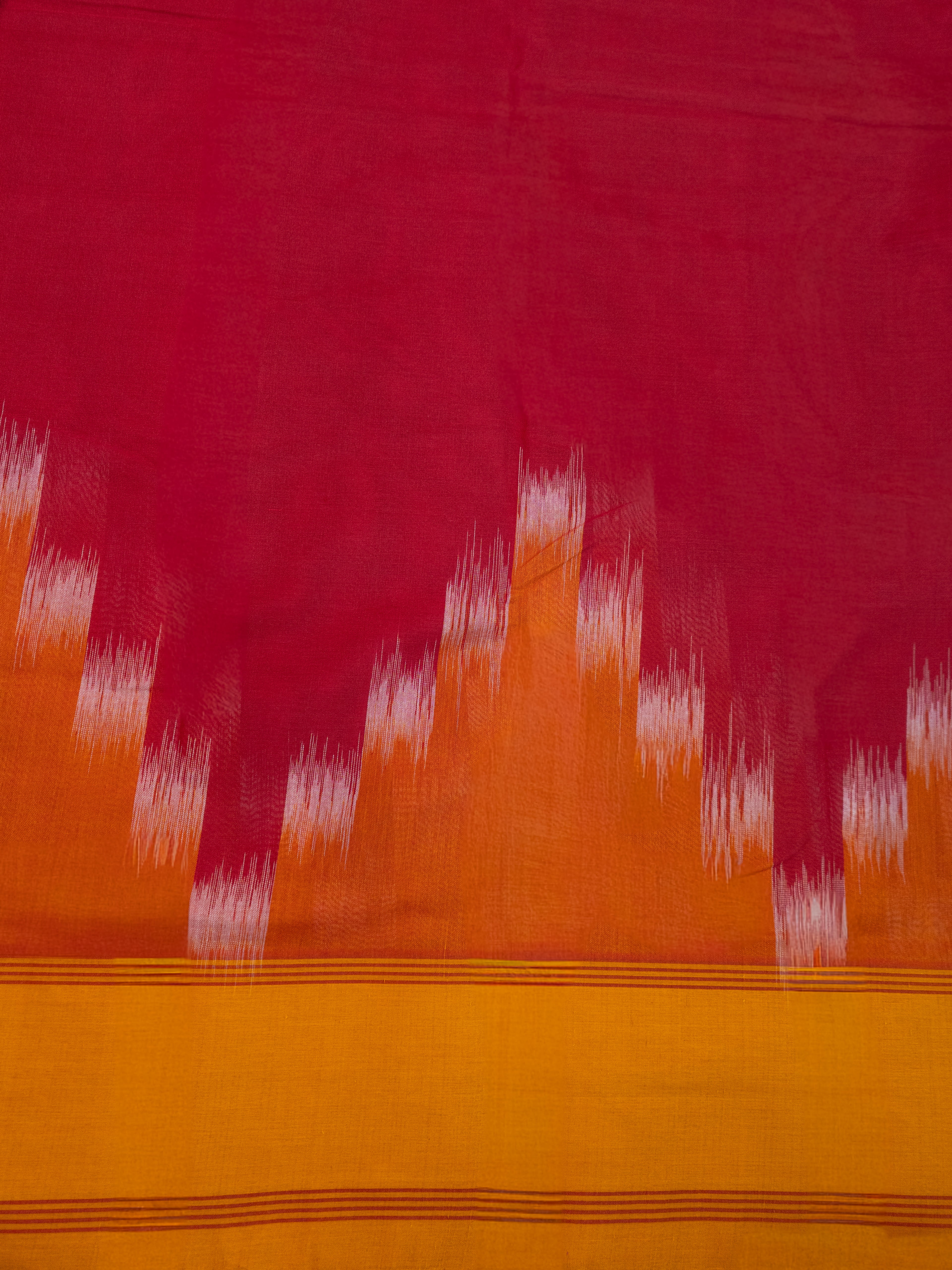 Red Pochampally Ikat Cotton Saree with Mustard Pallu