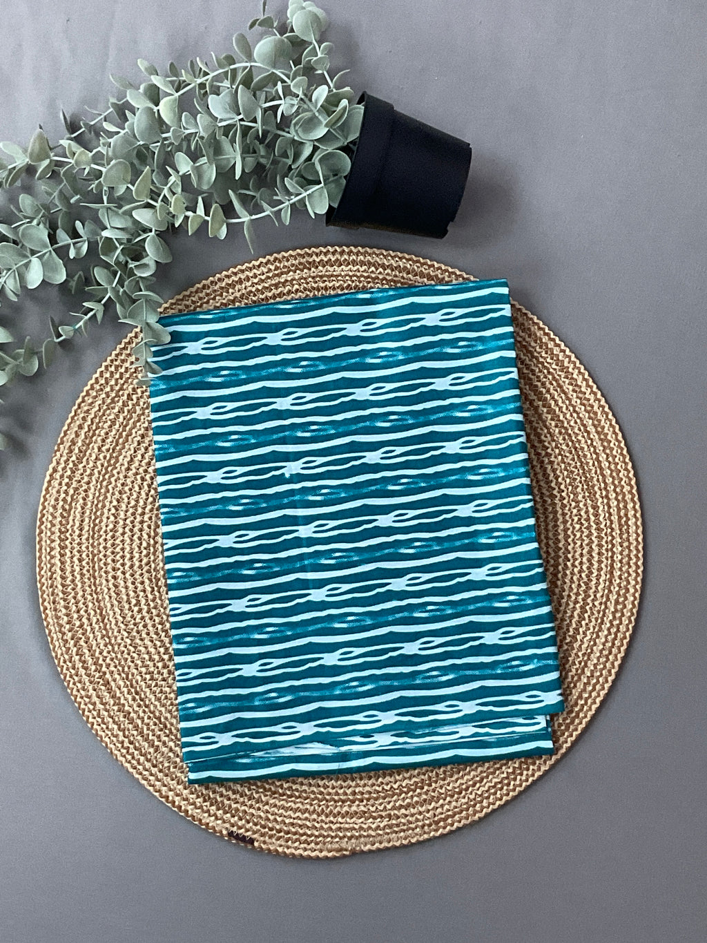 Teal Blue Block Print Cotton Dress Material