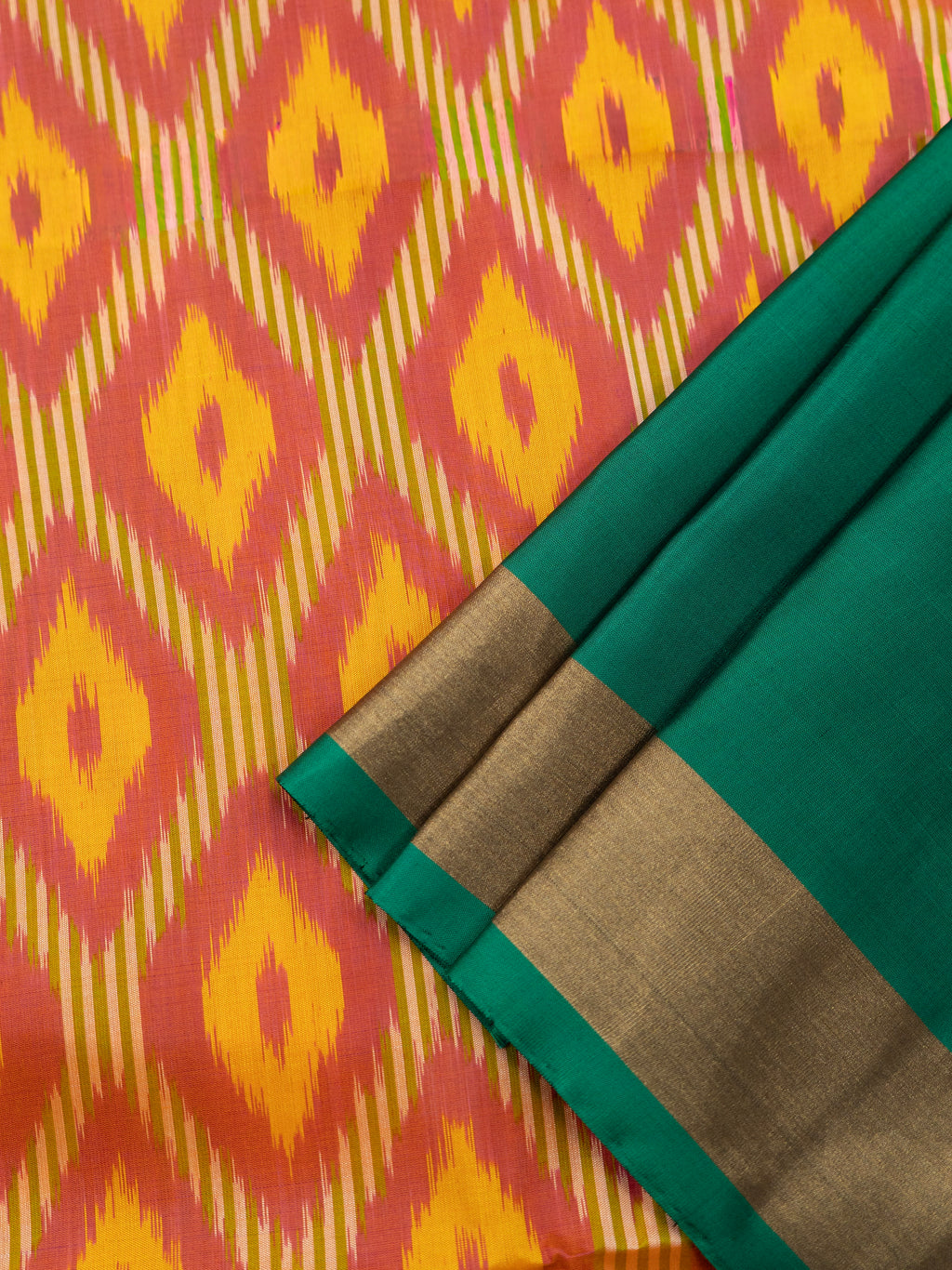 Orange Pochampally Ikat Silk Saree