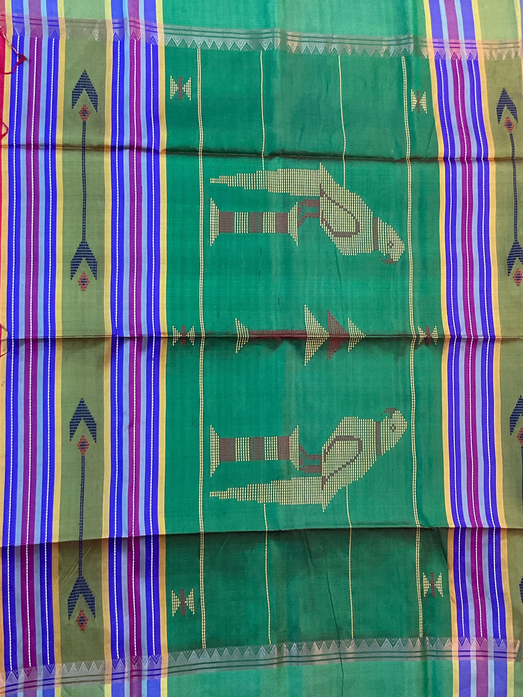 Handwoven Pure Silk Saree in Green with Rich Weave Pallu, Contrast Border & Blouse