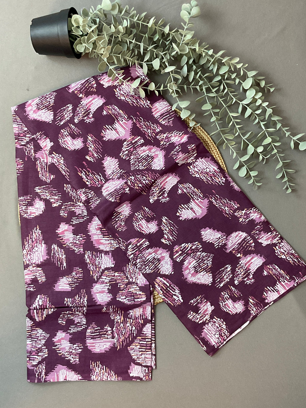 Purple Block Print Cotton Dress Material