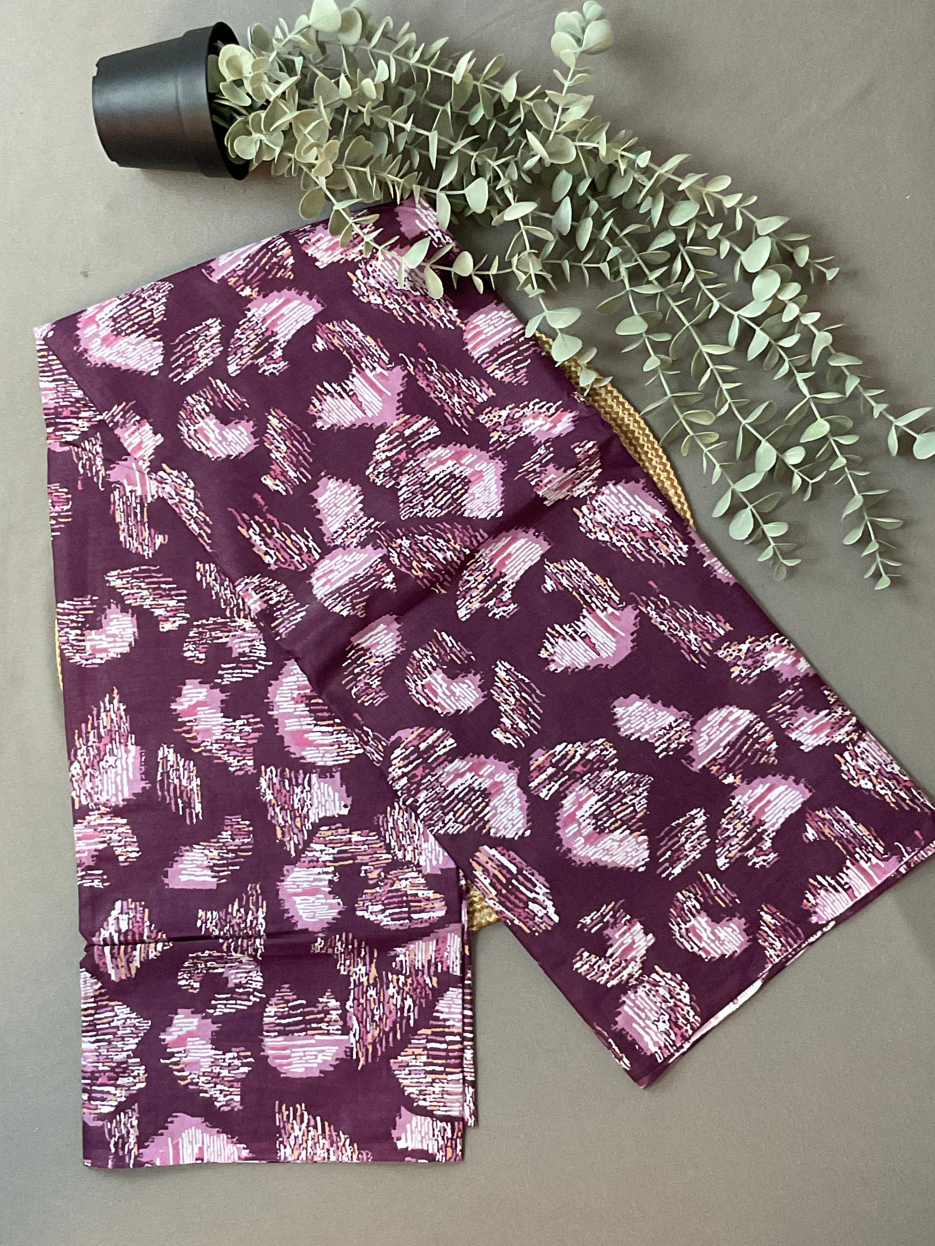 Purple Block Print Cotton Dress Material
