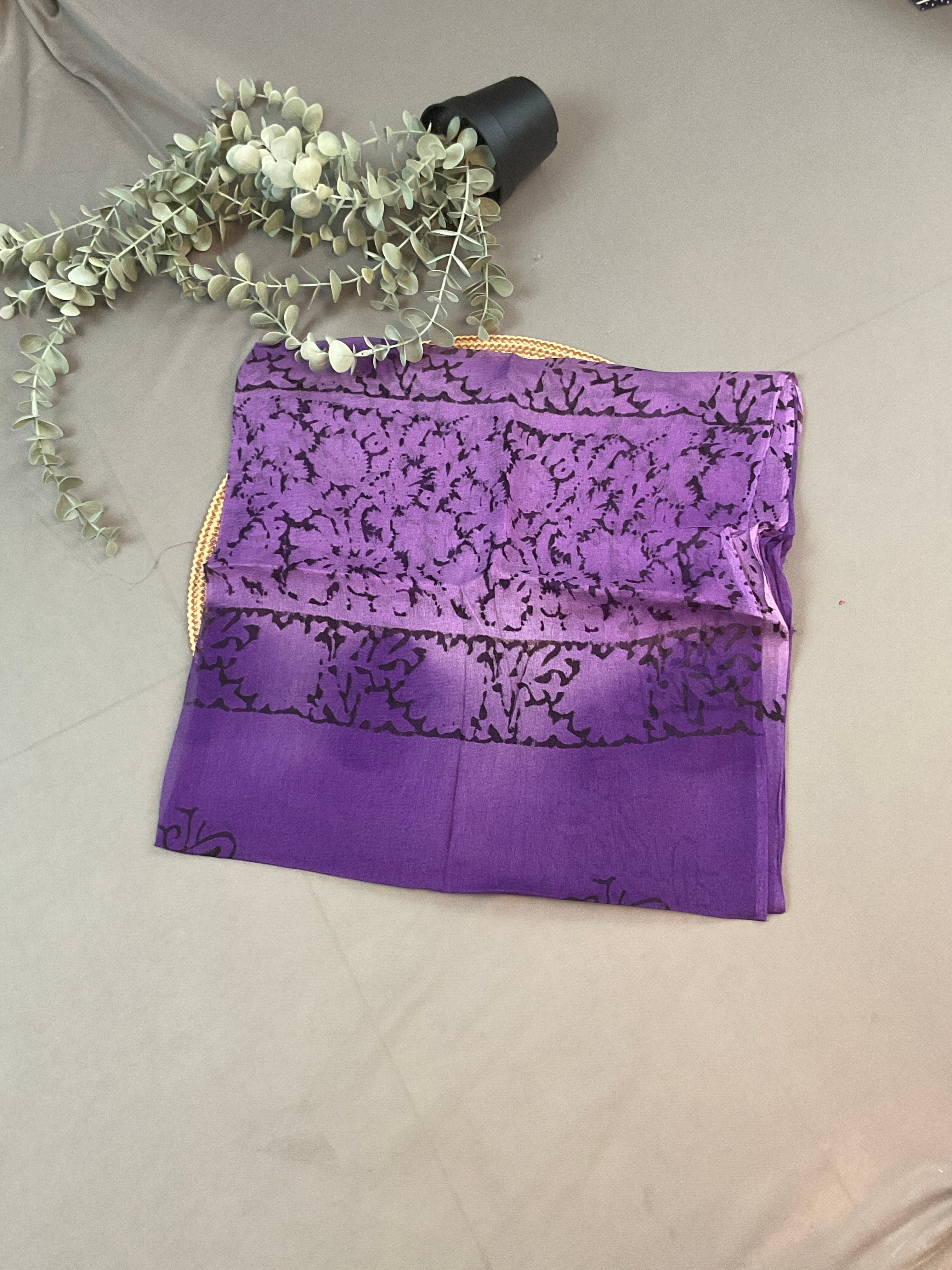 Purple Block Print Dress Material