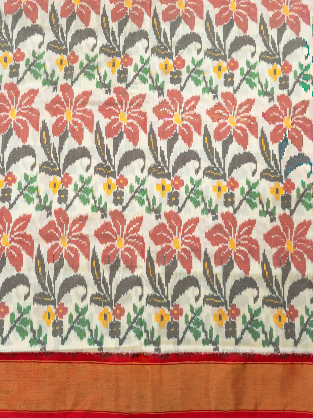 White Pochampally Floral Ikat Saree
