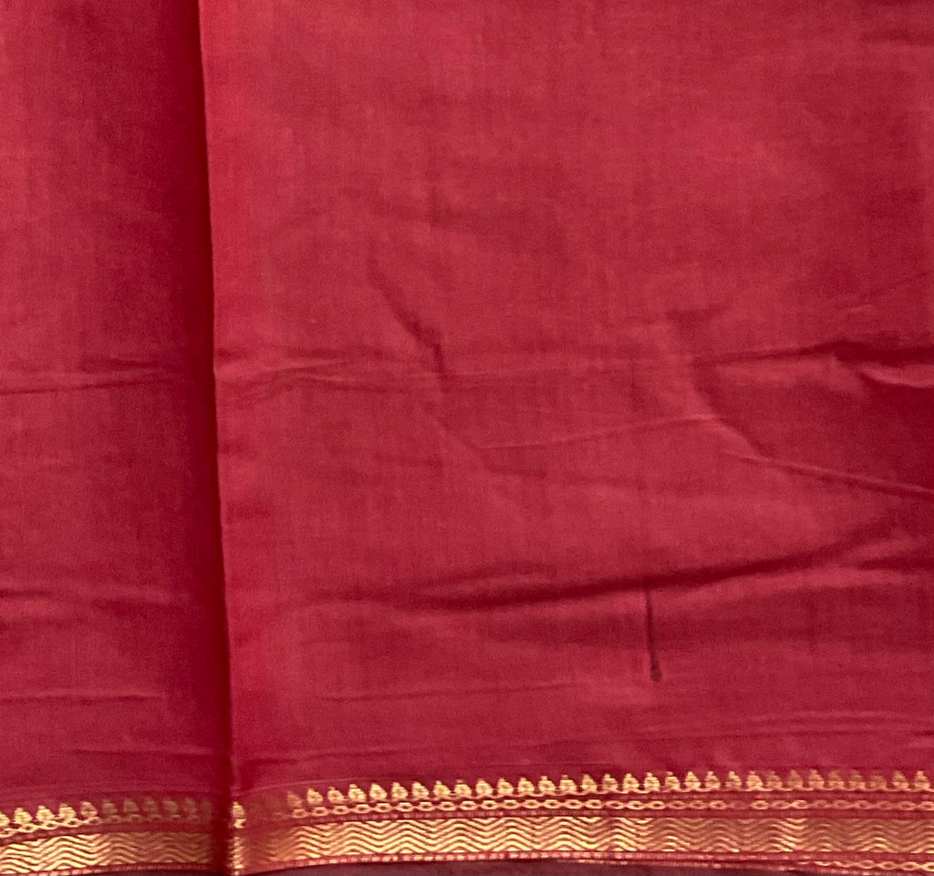 Pedana Kalamkari Hand-Block Soft Silk Saree in Deep Mustard with Red Designer Pallu & Gold Border