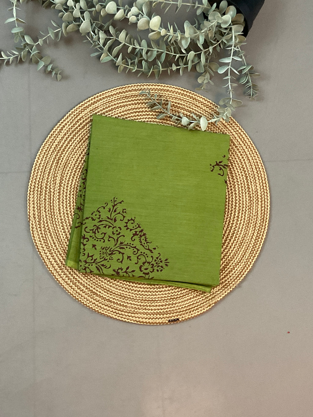 Dark Green Block Print Dress Material