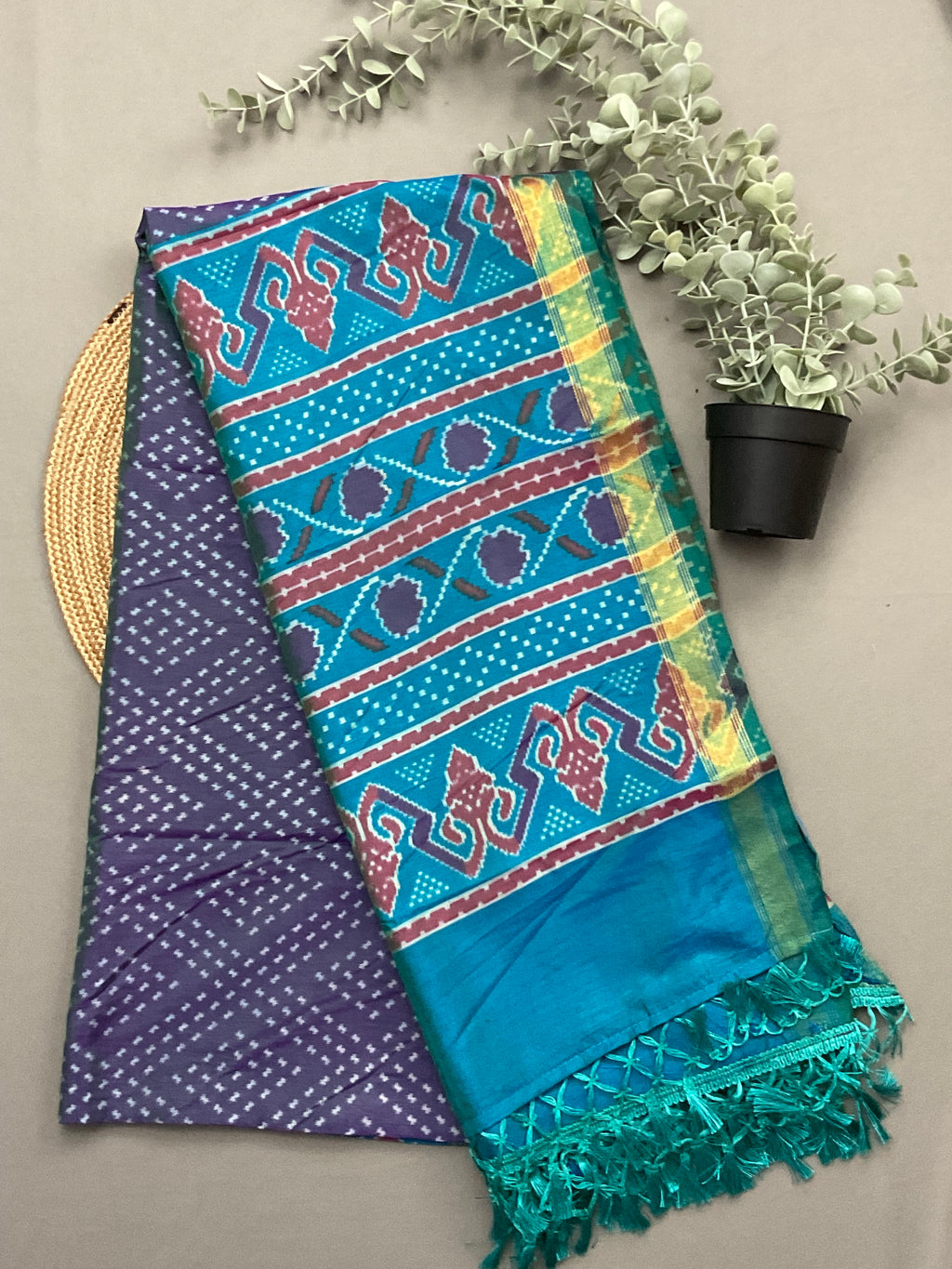 Blue multicolour patola print soft silk dupatta