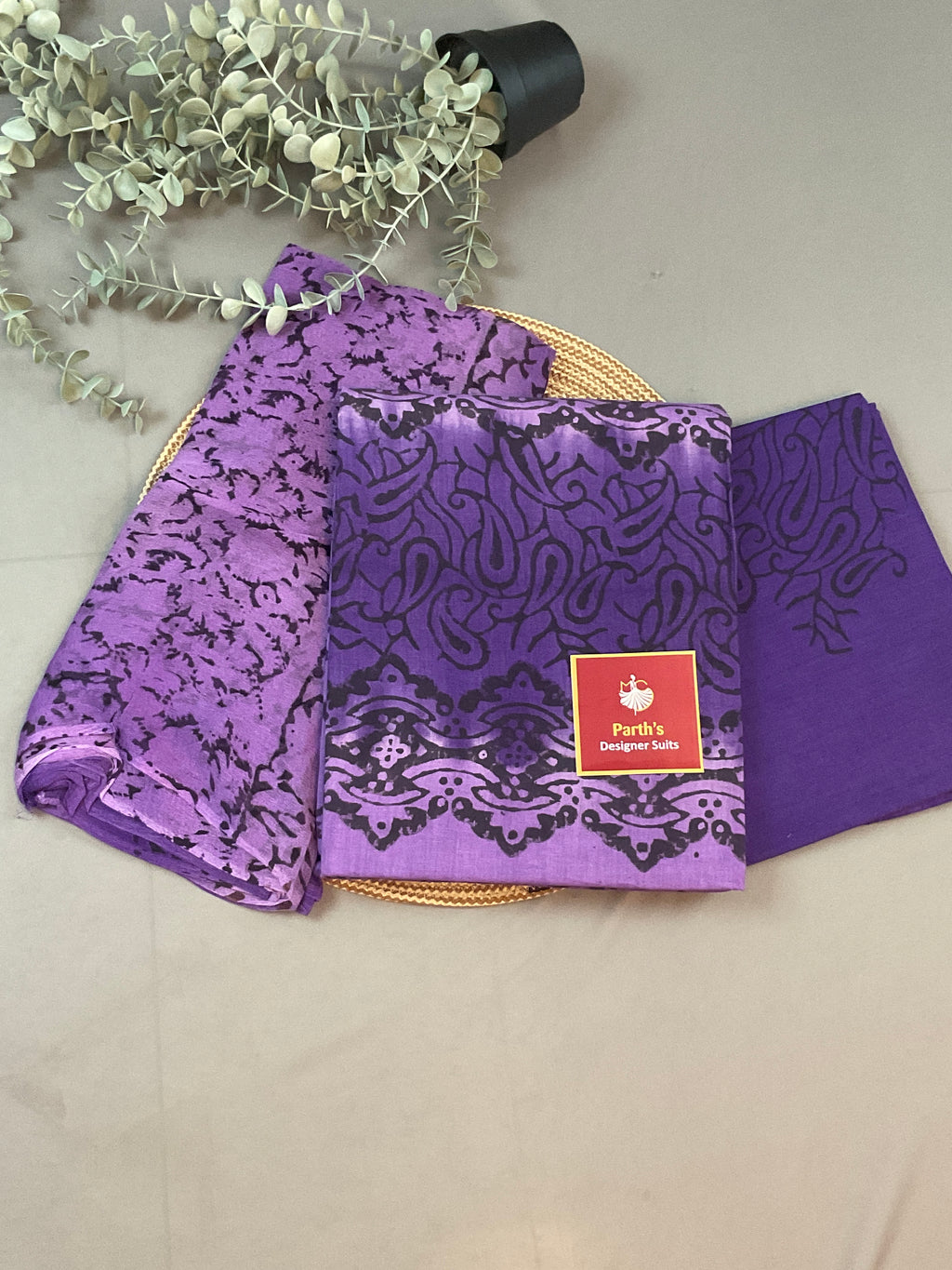 Purple Block Print Dress Material