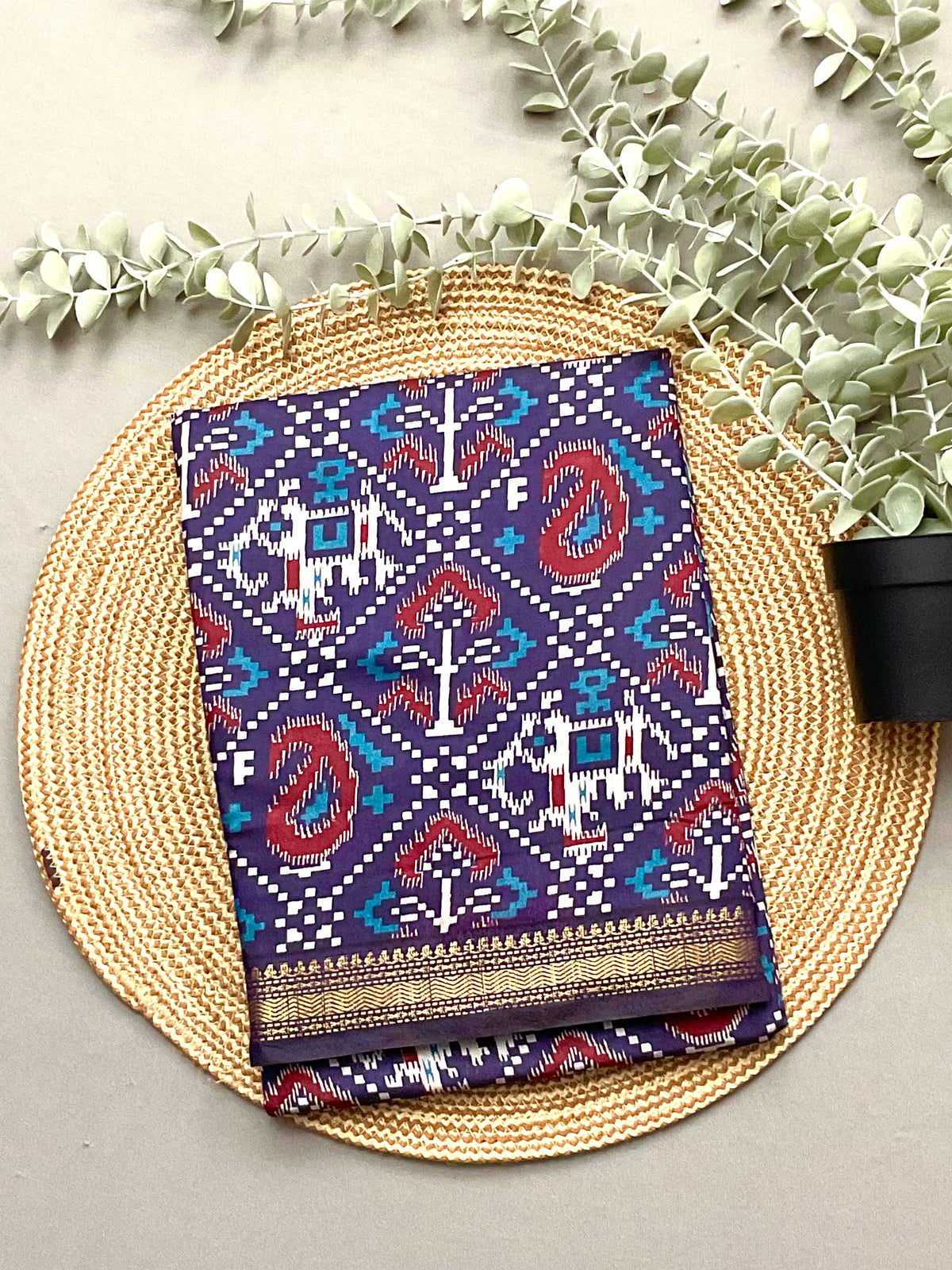 Patola Printed Soft Silk Saree in Deep Blue with Designer Patola Pallu and Gold Zari