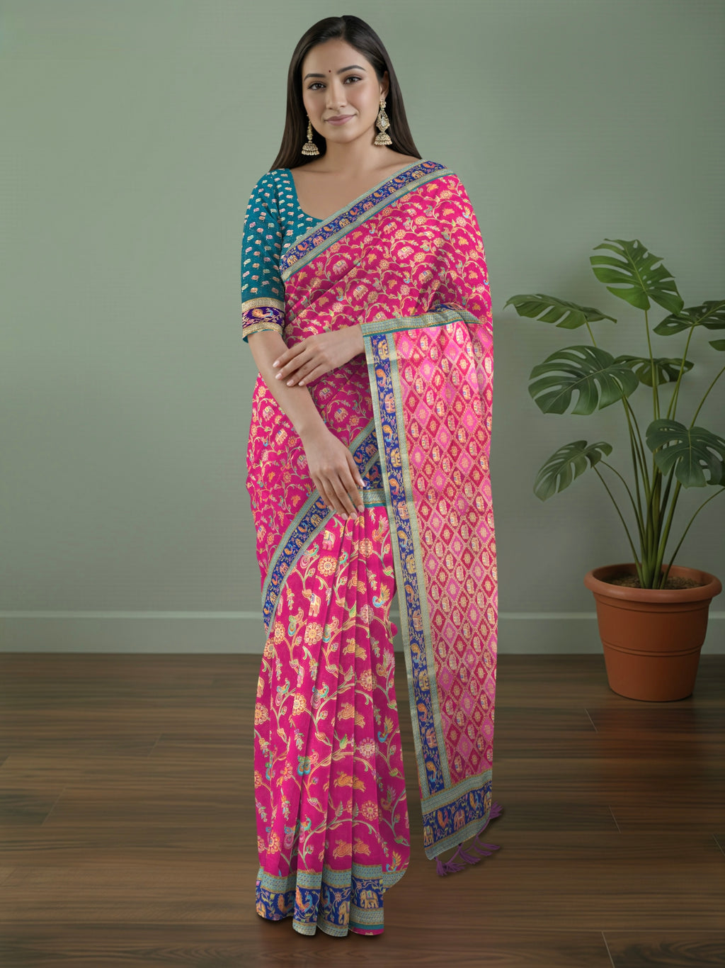 Baby Pink Rajwada Elephant Saree