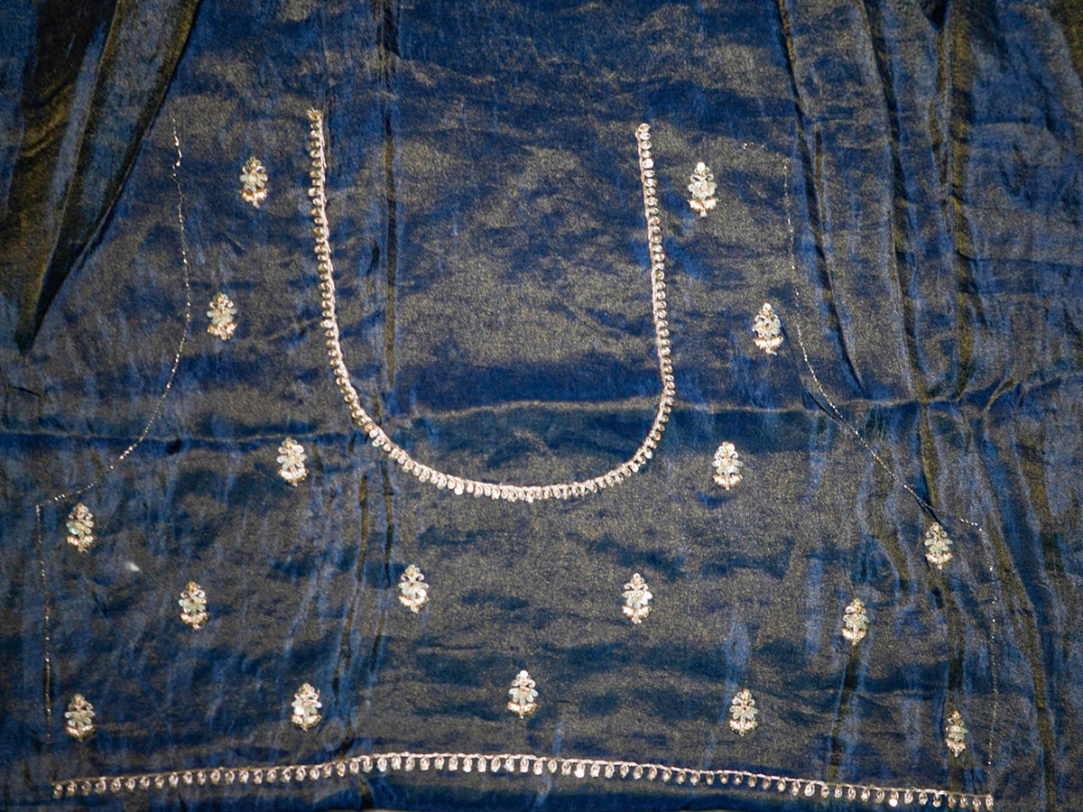 Royal Blue Pure Tissue Silk Saree – Heavy Floral Embroidery Designer Saree