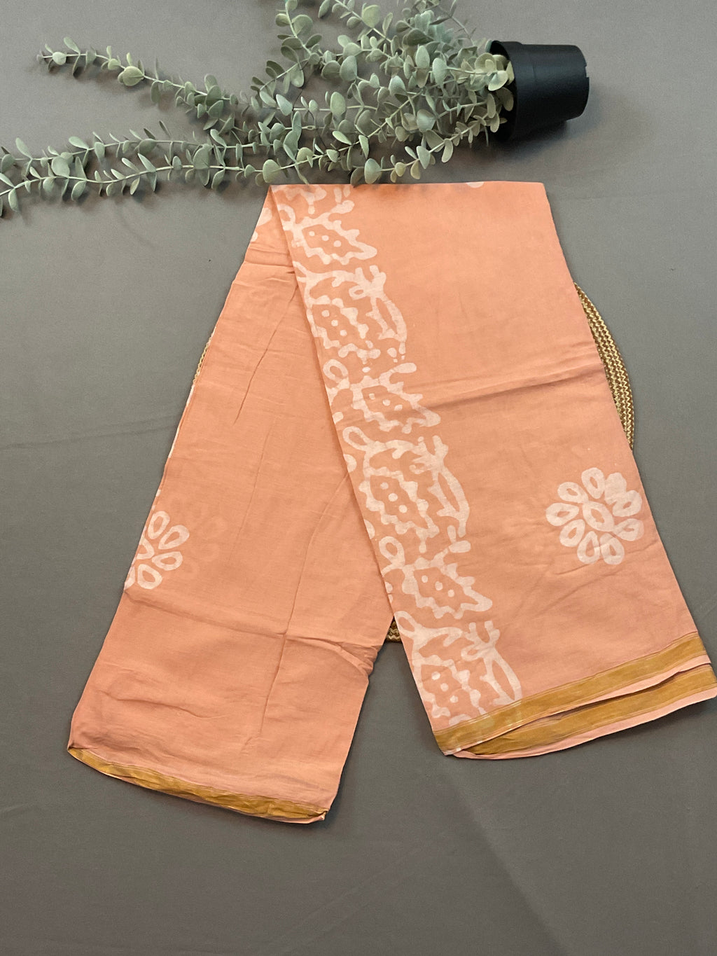 Light Peach Hand Batik Print Cotton Dress Material – Unstitched 3-Piece Suit