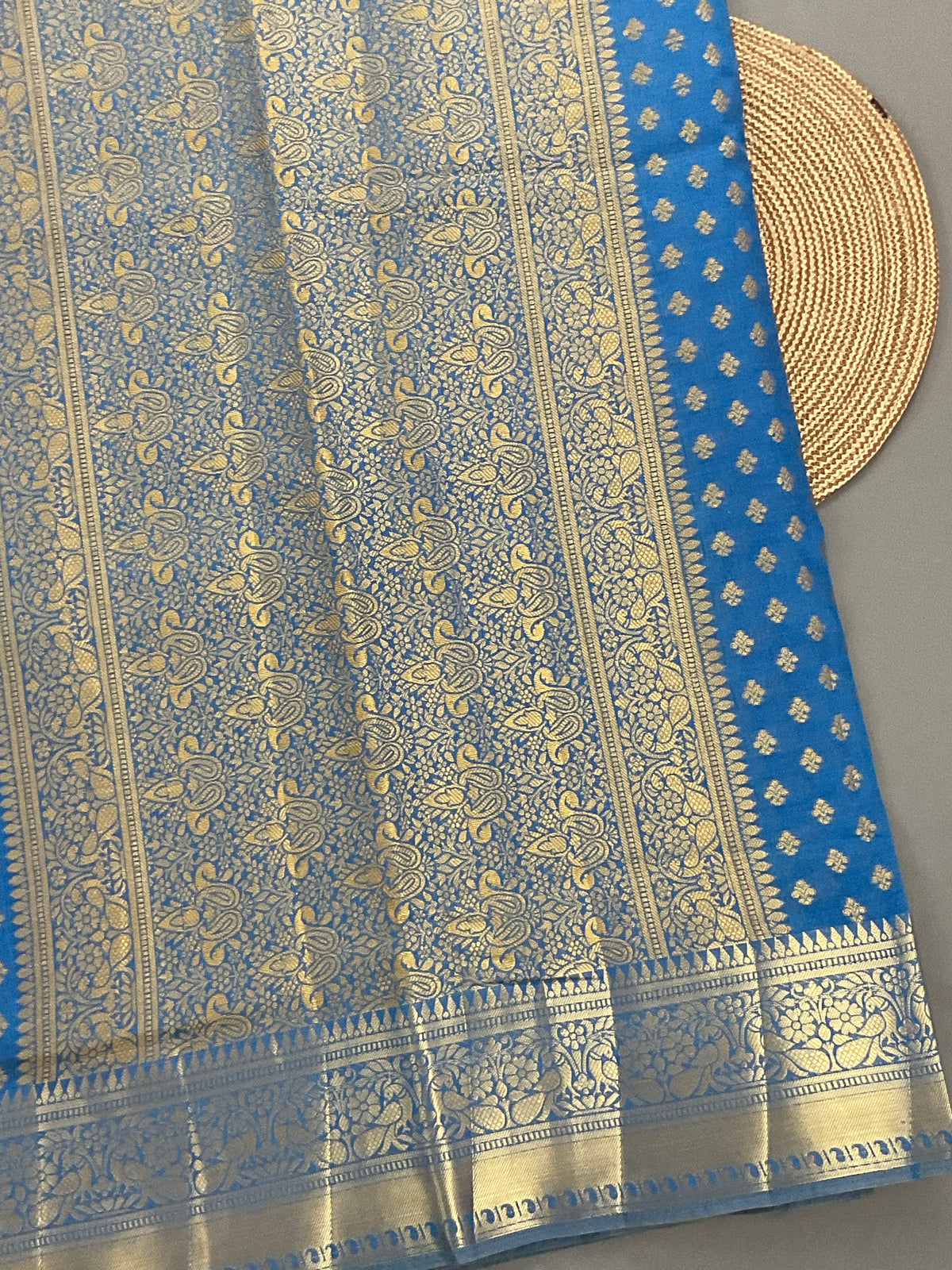 Royal blue handloom cotton silk saree with zari butti