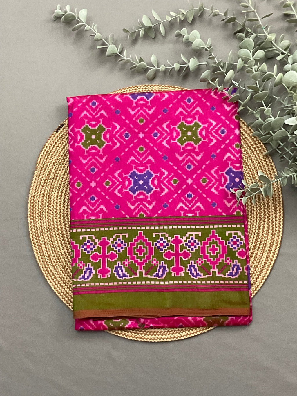 Rani pink patola print soft silk top fabric close up