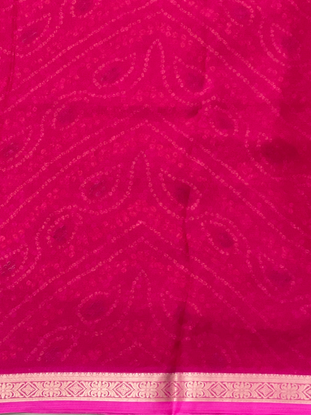 Bandini Printed Georgette Saree with Golden Weaving Border, Designer Pallu & Blouse – Pink