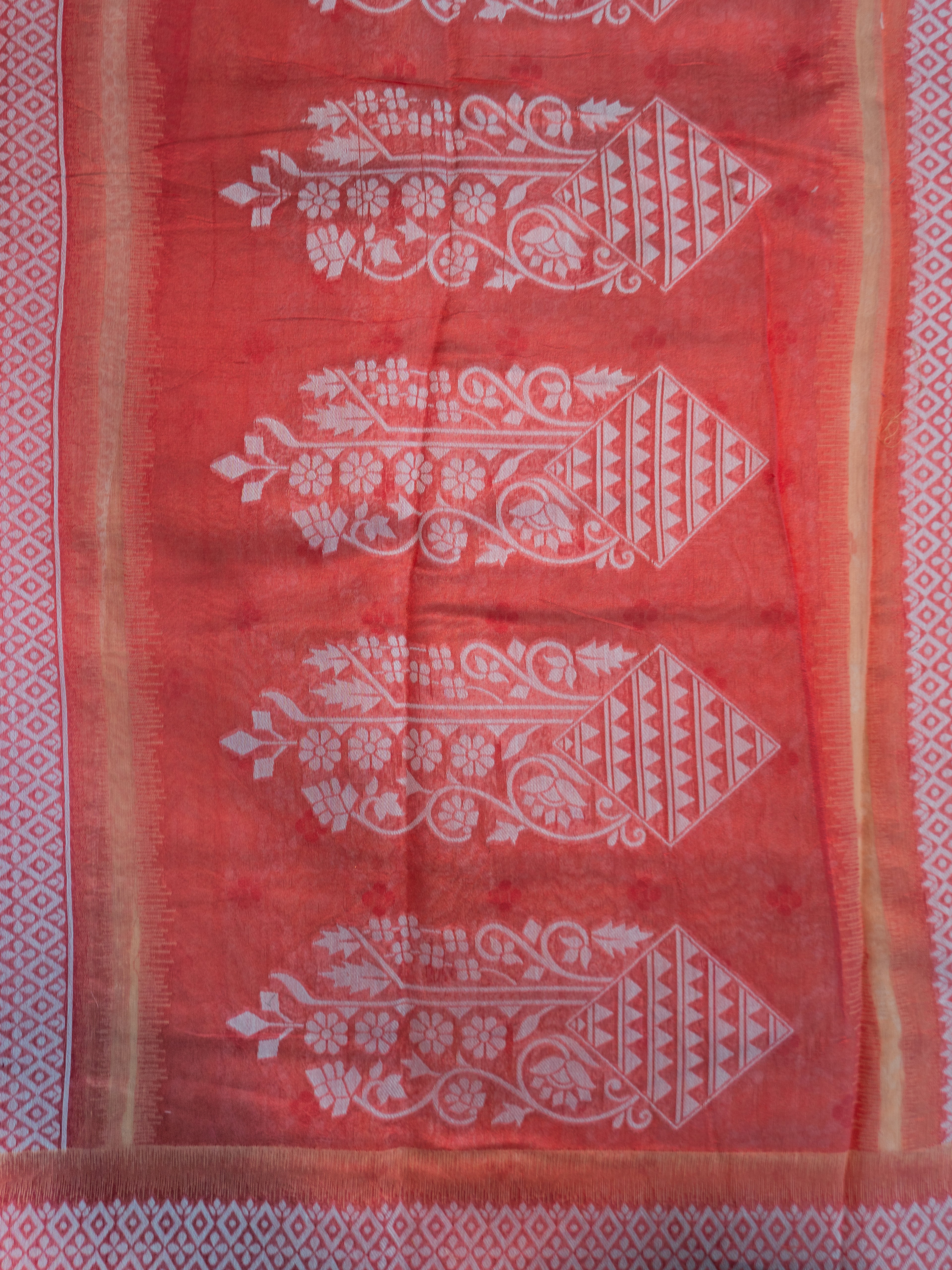 Orange Pochampally Cotton Saree
