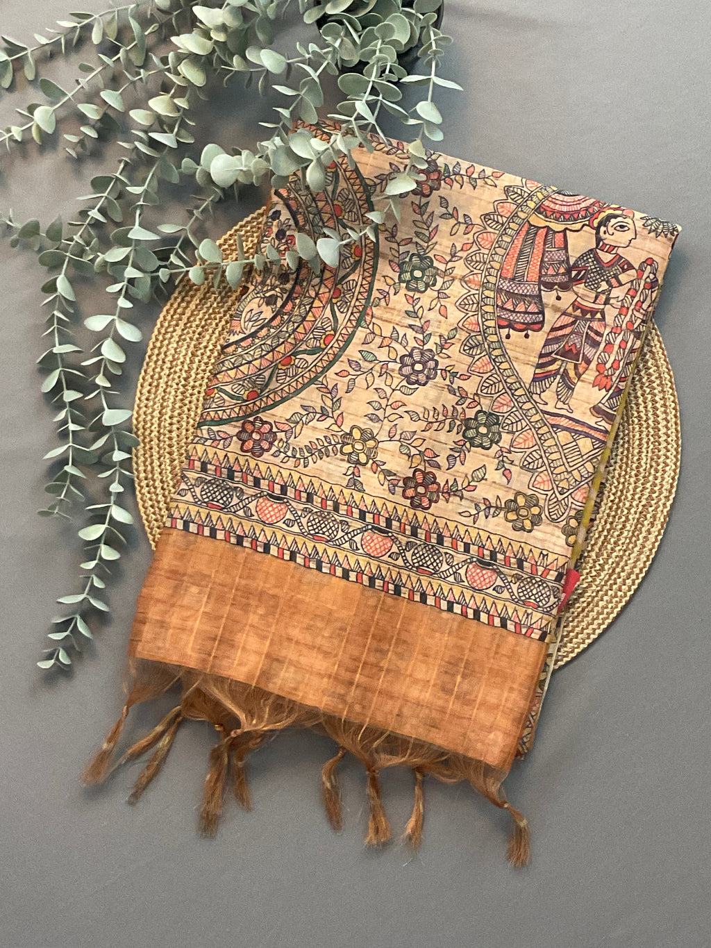 Kalamkari Hand Block Printed Handloom Silk Saree in Yellow with Designer Pallu & Blouse