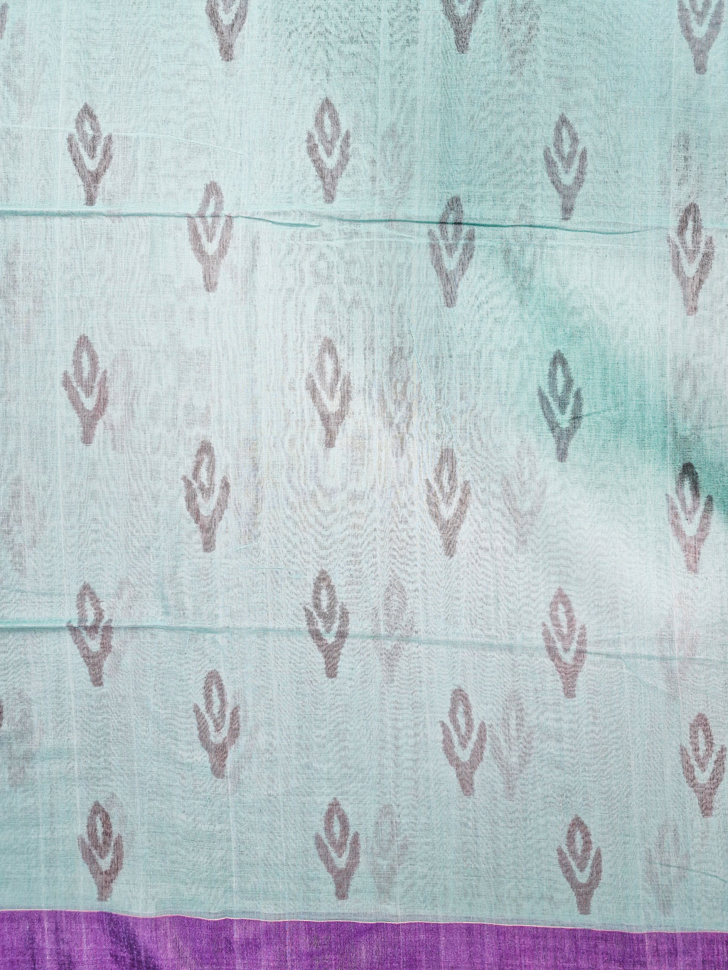 Grey & Teal Handloom Ikat Cotton Saree with Pink Floral Motifs
