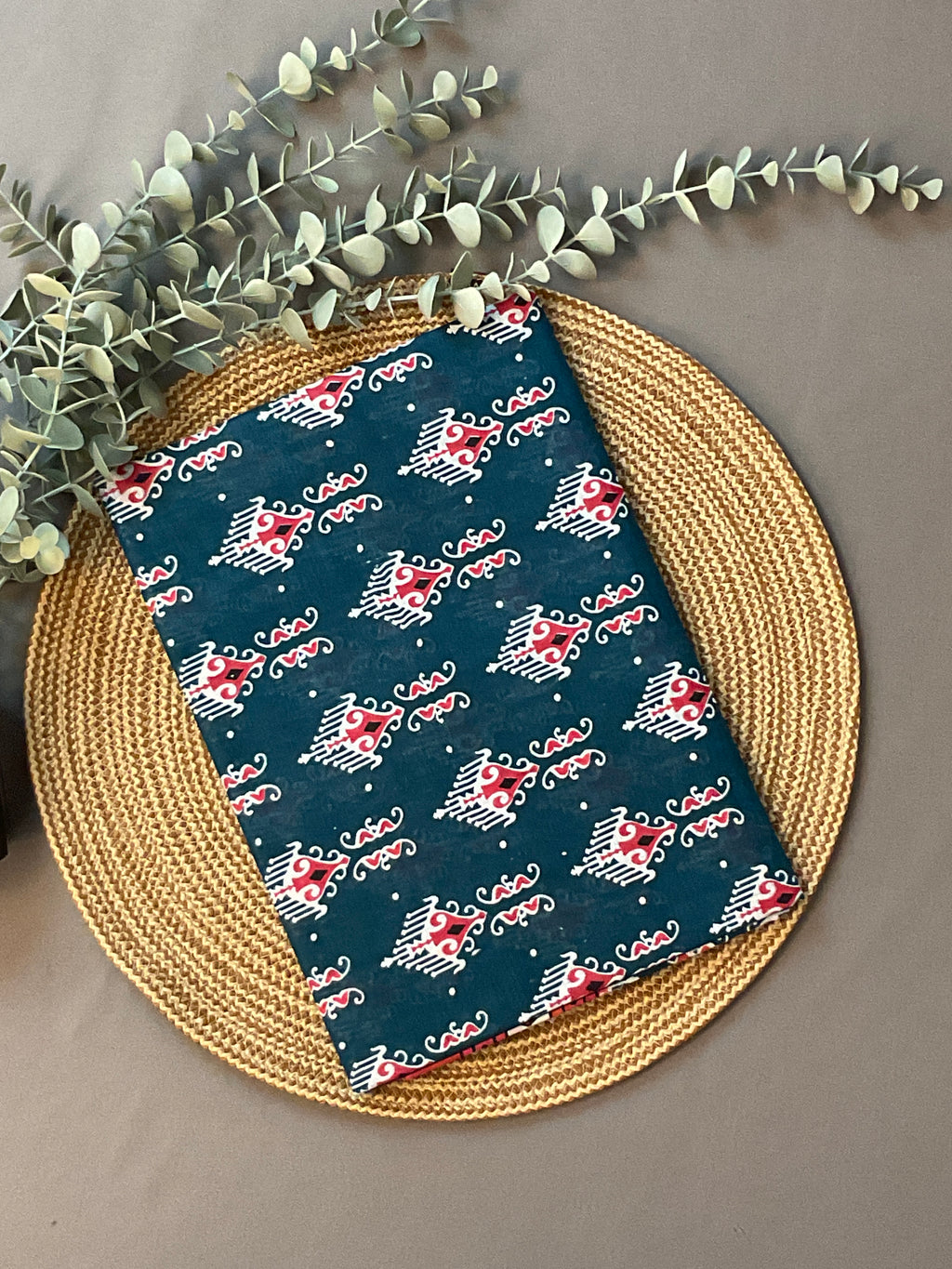 Dusty Blue Floral Printed Cotton Saree with Blouse
