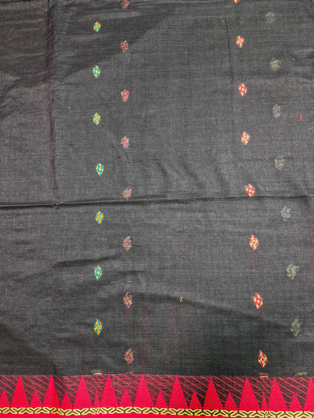 Black Pochampally Ikat Cotton Saree with Floral Pallu