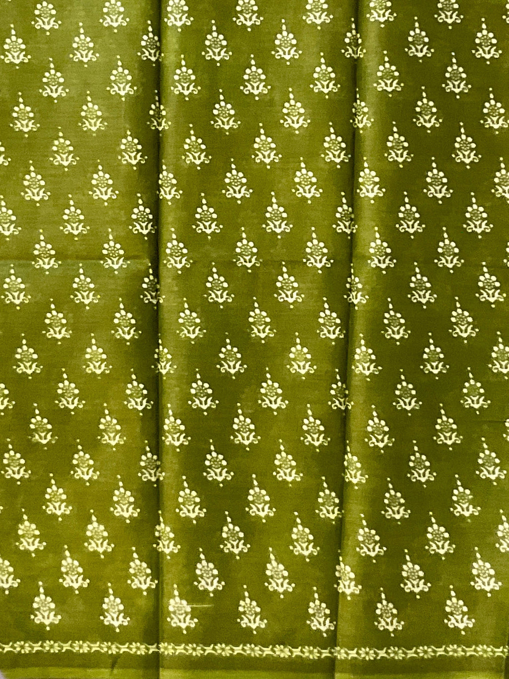 Off White Pochampally Floral Printed Cotton Saree with Blouse