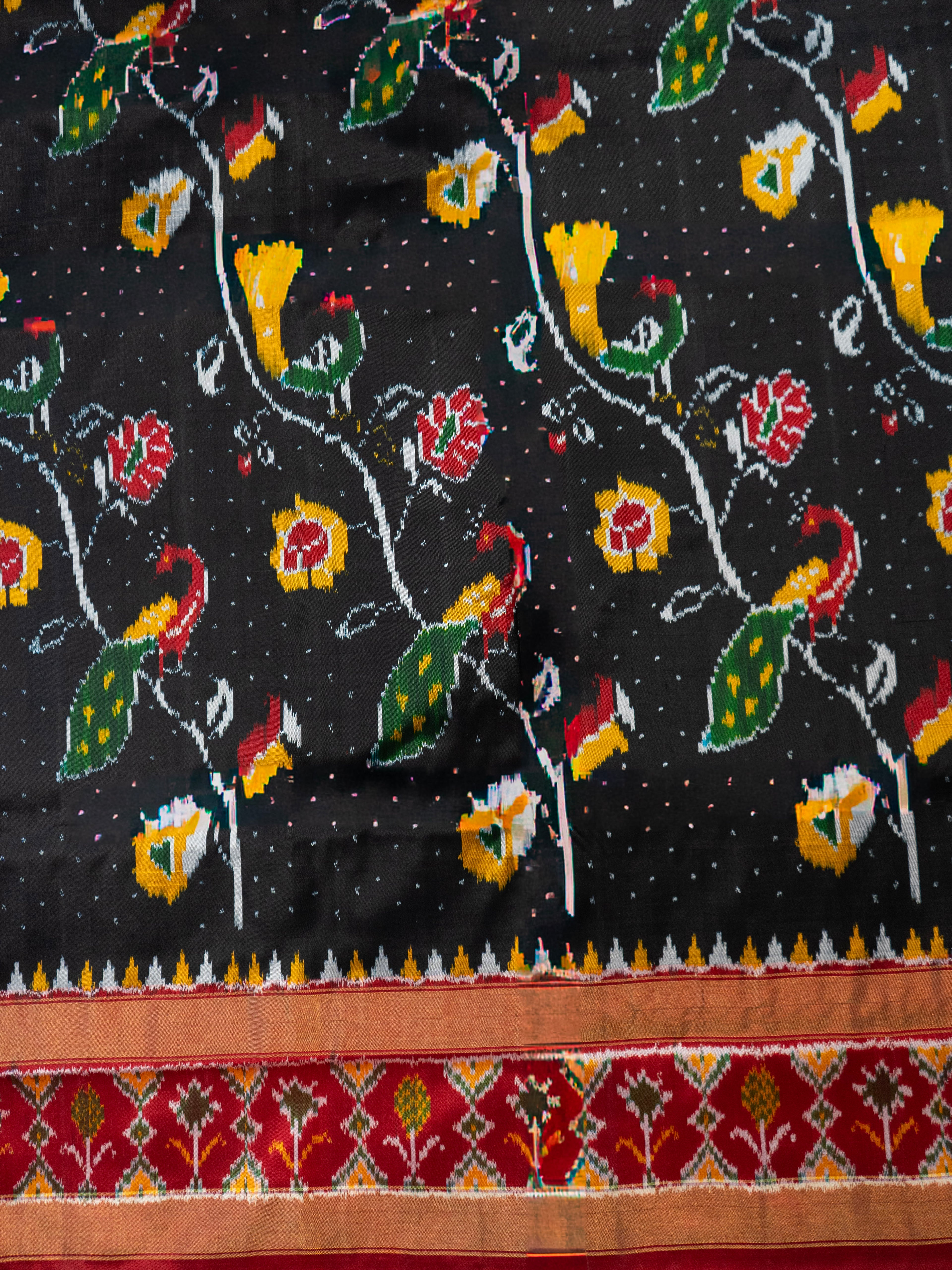 Black Pochampally Animal Ikat Saree