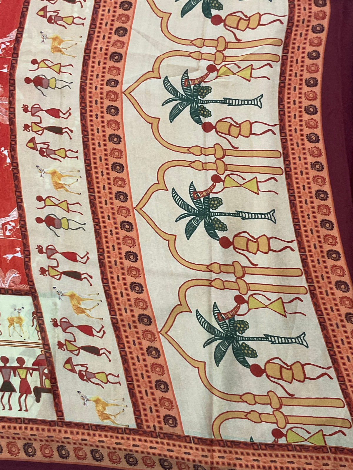 Kalamkari Vareli Printed Flowing Georgette Saree with Printed Border, Designer Pallu & Blouse – Orange