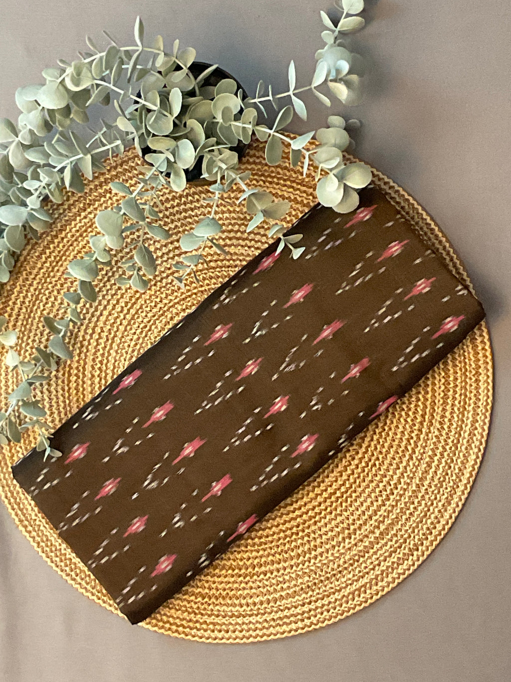 Brown Pochampally Ikat Handloom Cotton Saree with Contrast Pallu – Without Blouse (Design 2)