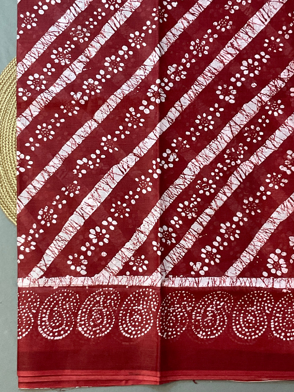 Red Ikat Floral Printed Cotton Saree with Blouse