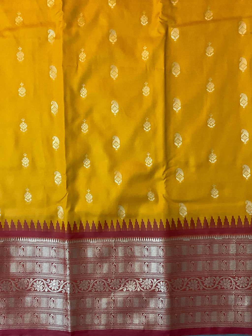 Kanchipuram Pattu Silk Saree in Mustard with Contrast Pallu & Kanchi Border Blouse