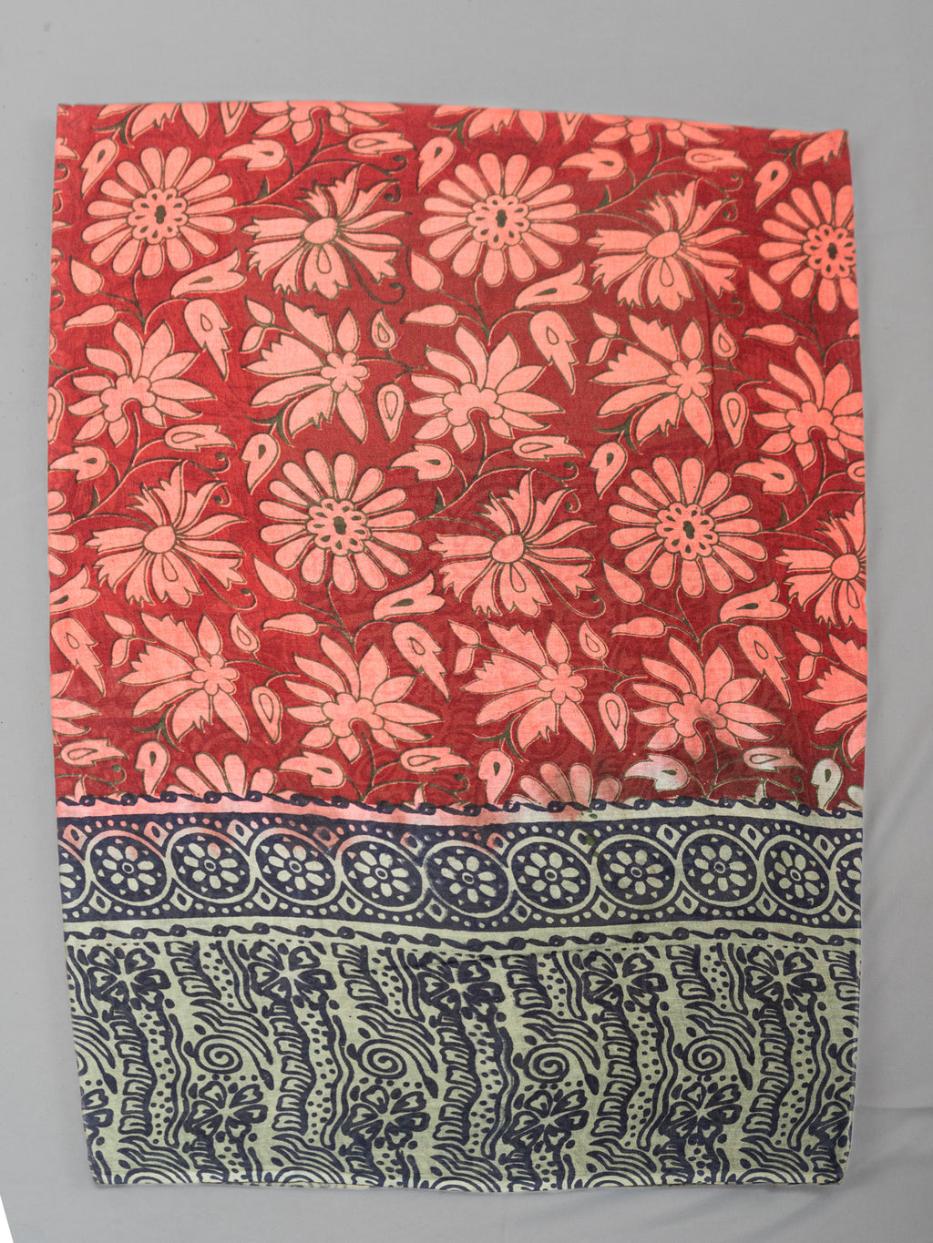 Kalamkari Floral Print Saree with Contrast Kalamkari Pallu & Border