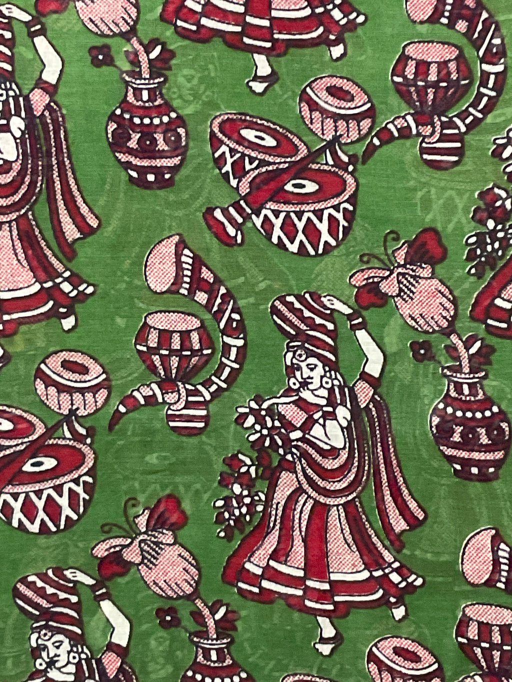 Kalamkari Hand Block Print Mul Cotton Saree – Green | With Blouse Piece