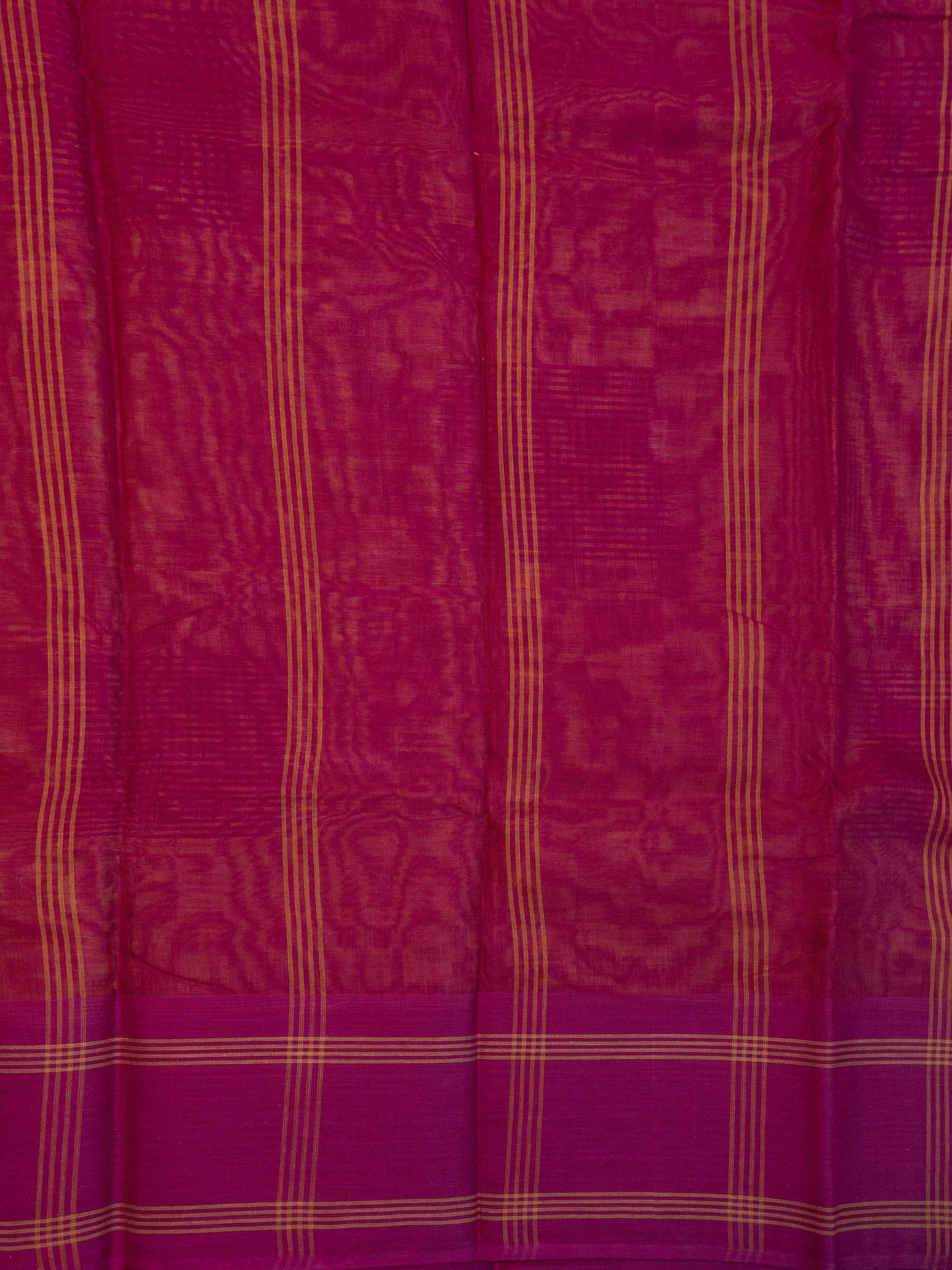 Deep Mustard Pochampally Ikat Cotton Saree with Magenta Border