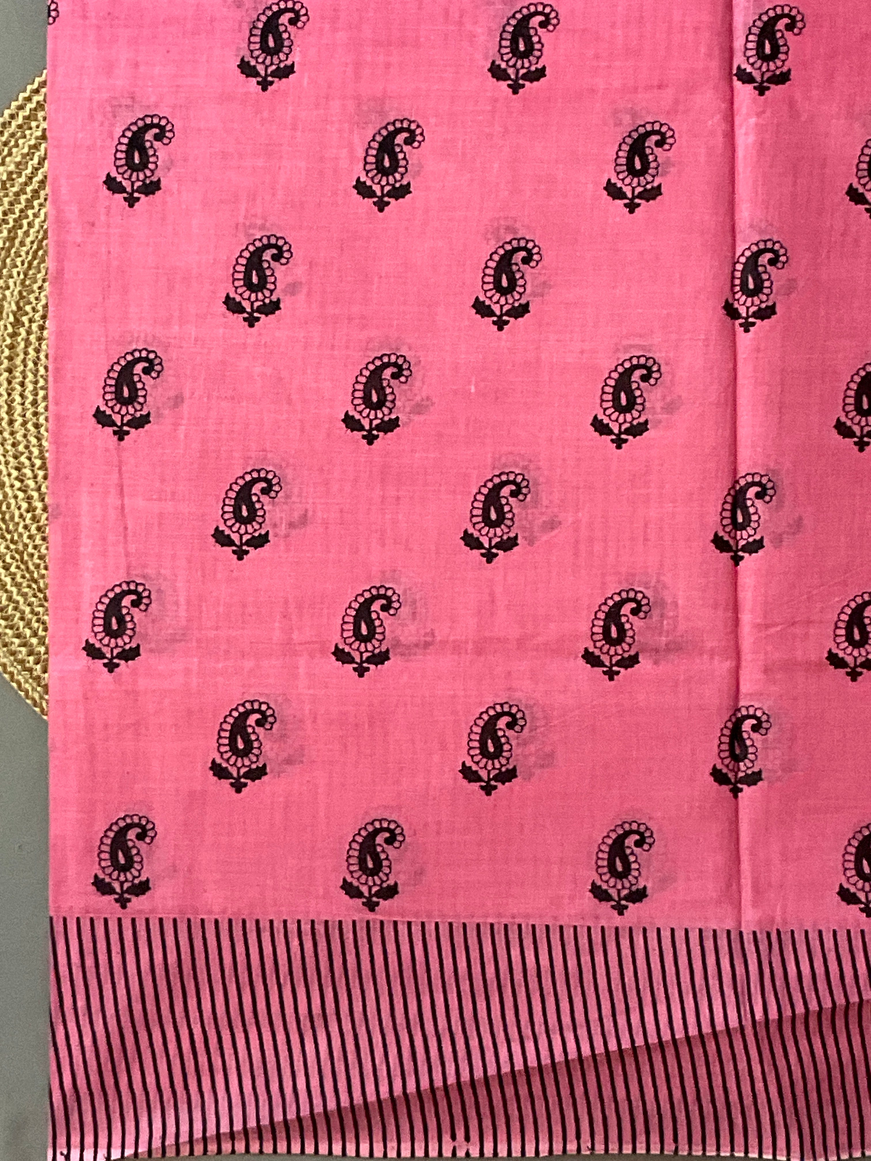 Pink Floral Printed Cotton Saree with Blouse