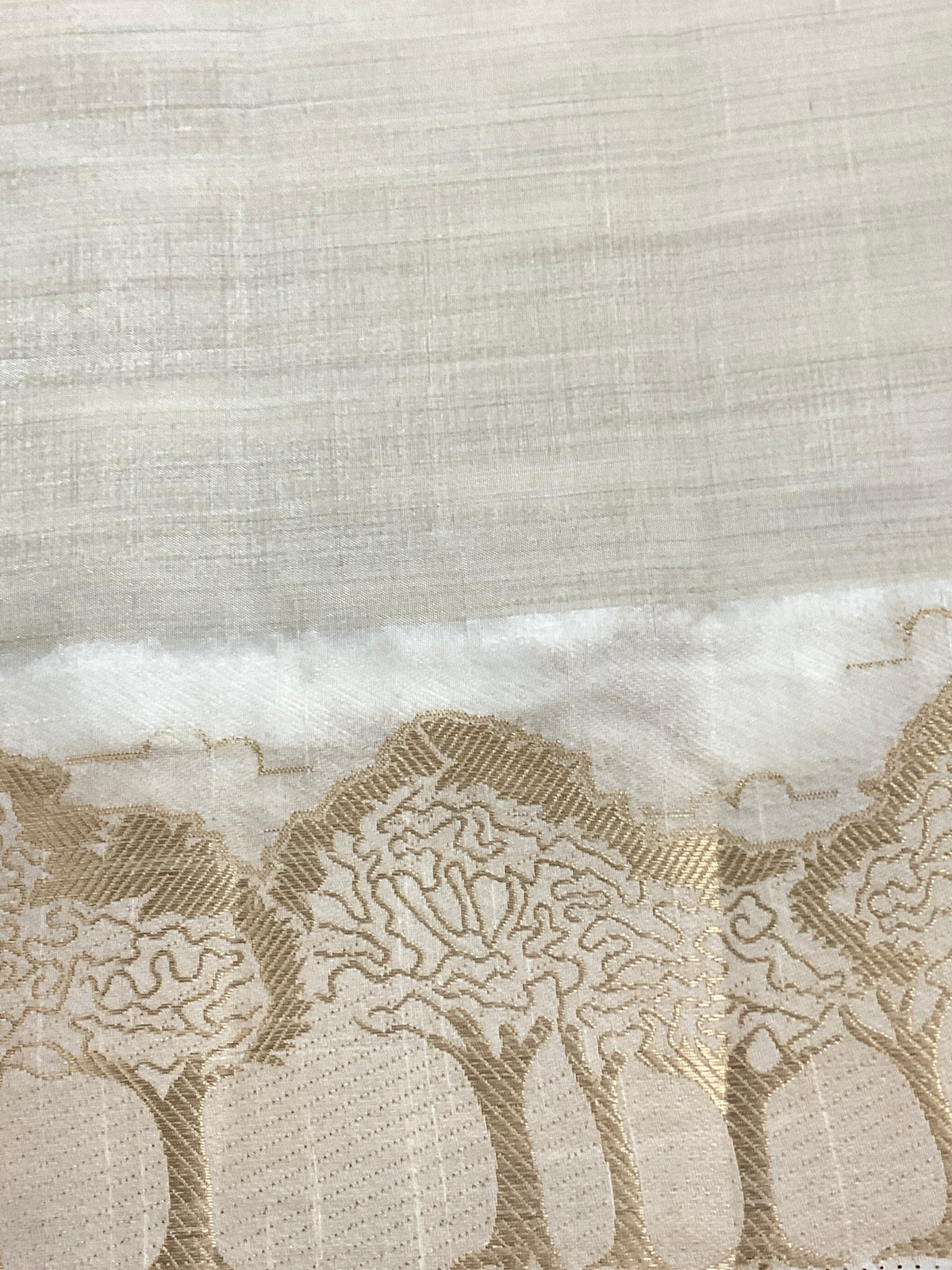White and gold silk saree with designer border