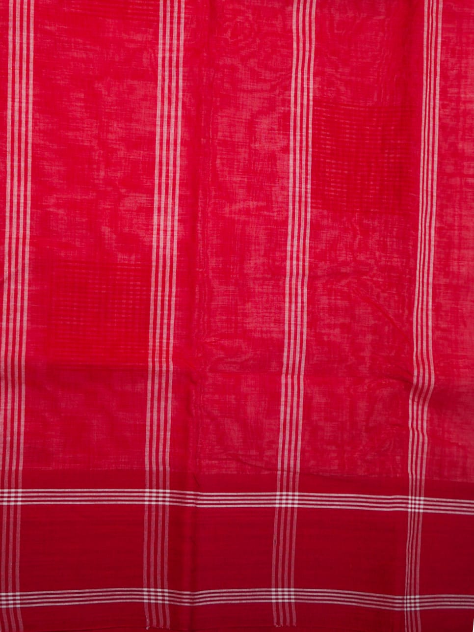 White Pochampally Ikat Cotton Saree with Red Border & Blouse