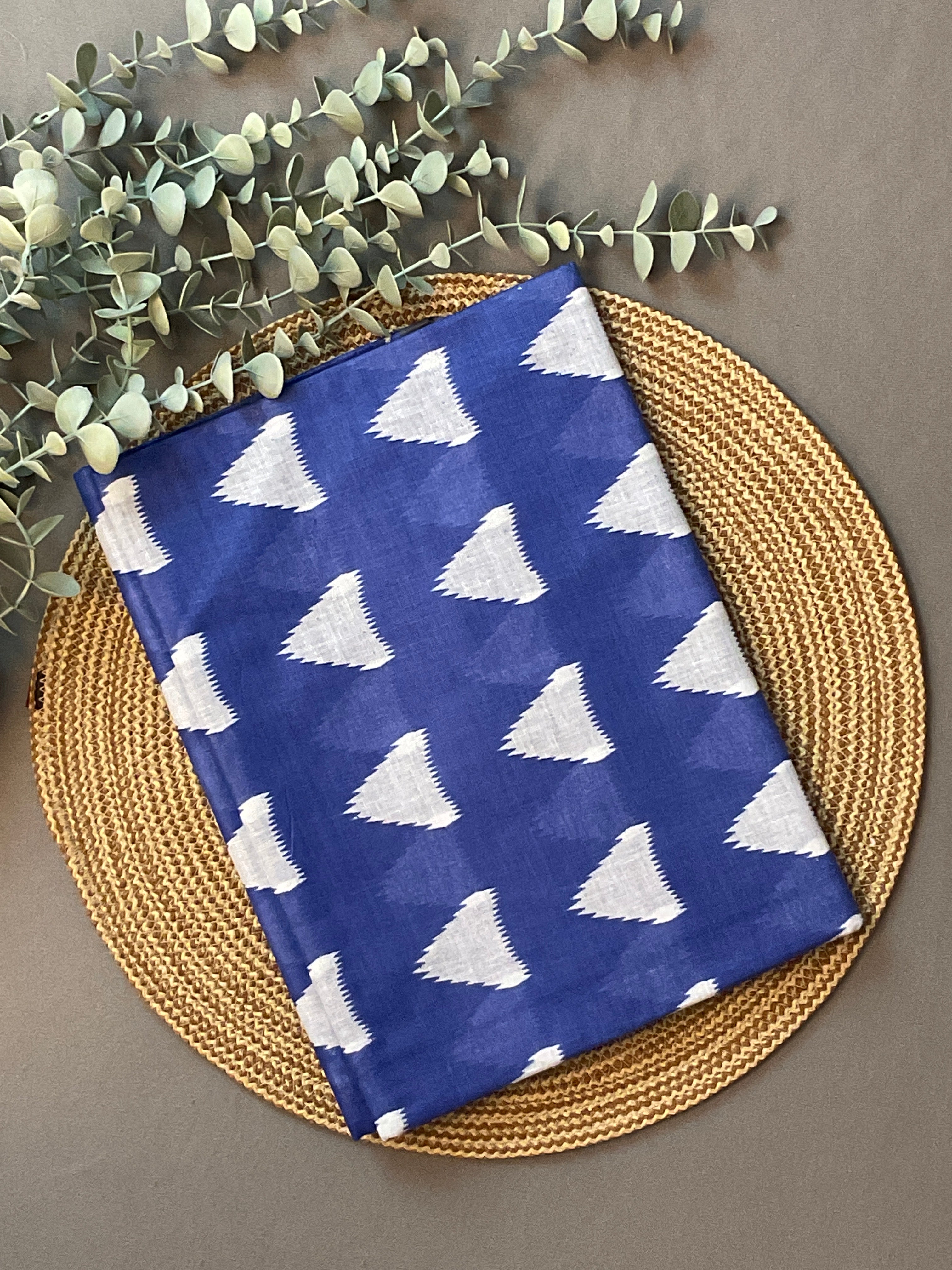 Blue Pochampally Floral Printed Cotton Saree with Blouse