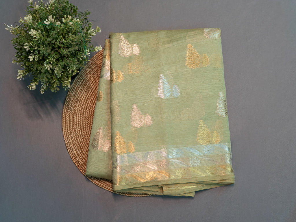 Green Pochampally Zari Cotton Saree