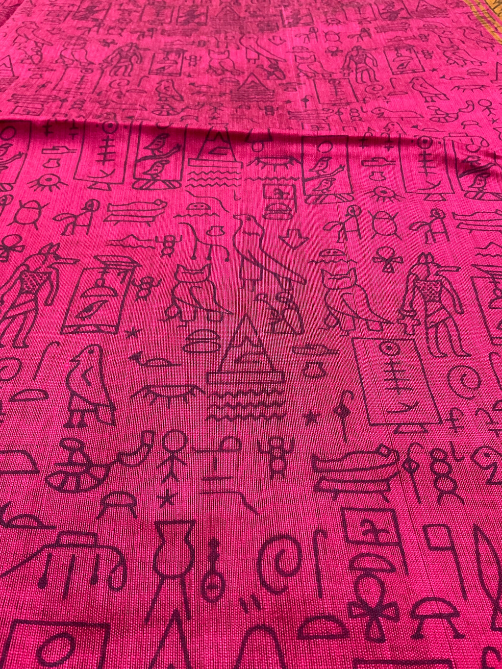 Handloom cotton silk saree in Kalamkari Vareli printing all over with blouse — pink saree with mustard pallu