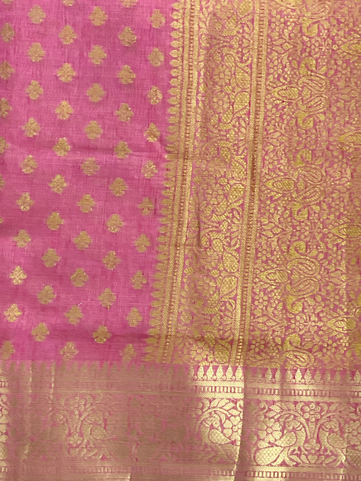 Hot pink handloom cotton silk saree with zari butti