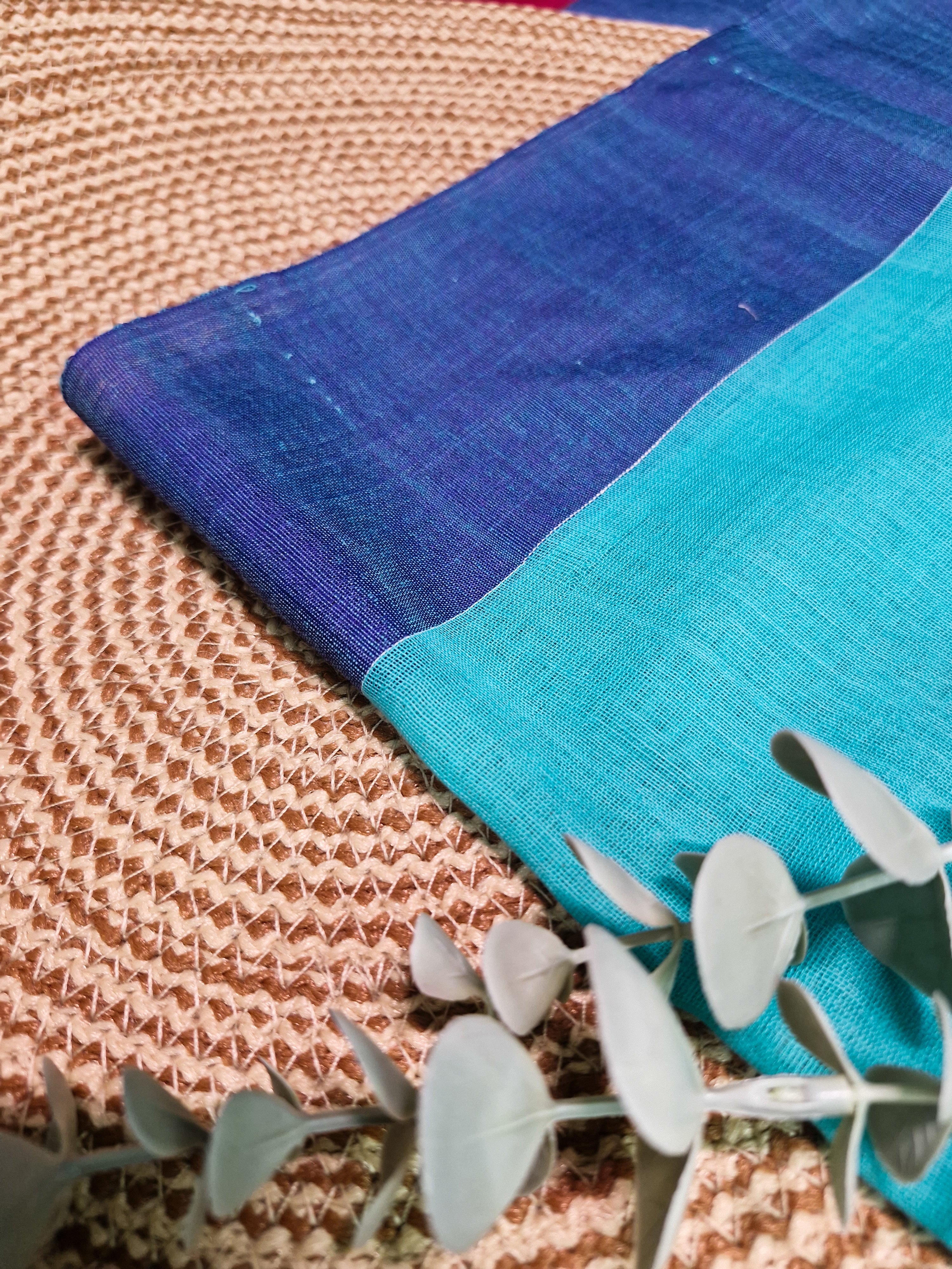 Grey & Teal Handloom Ikat Cotton Saree with Pink Floral Motifs