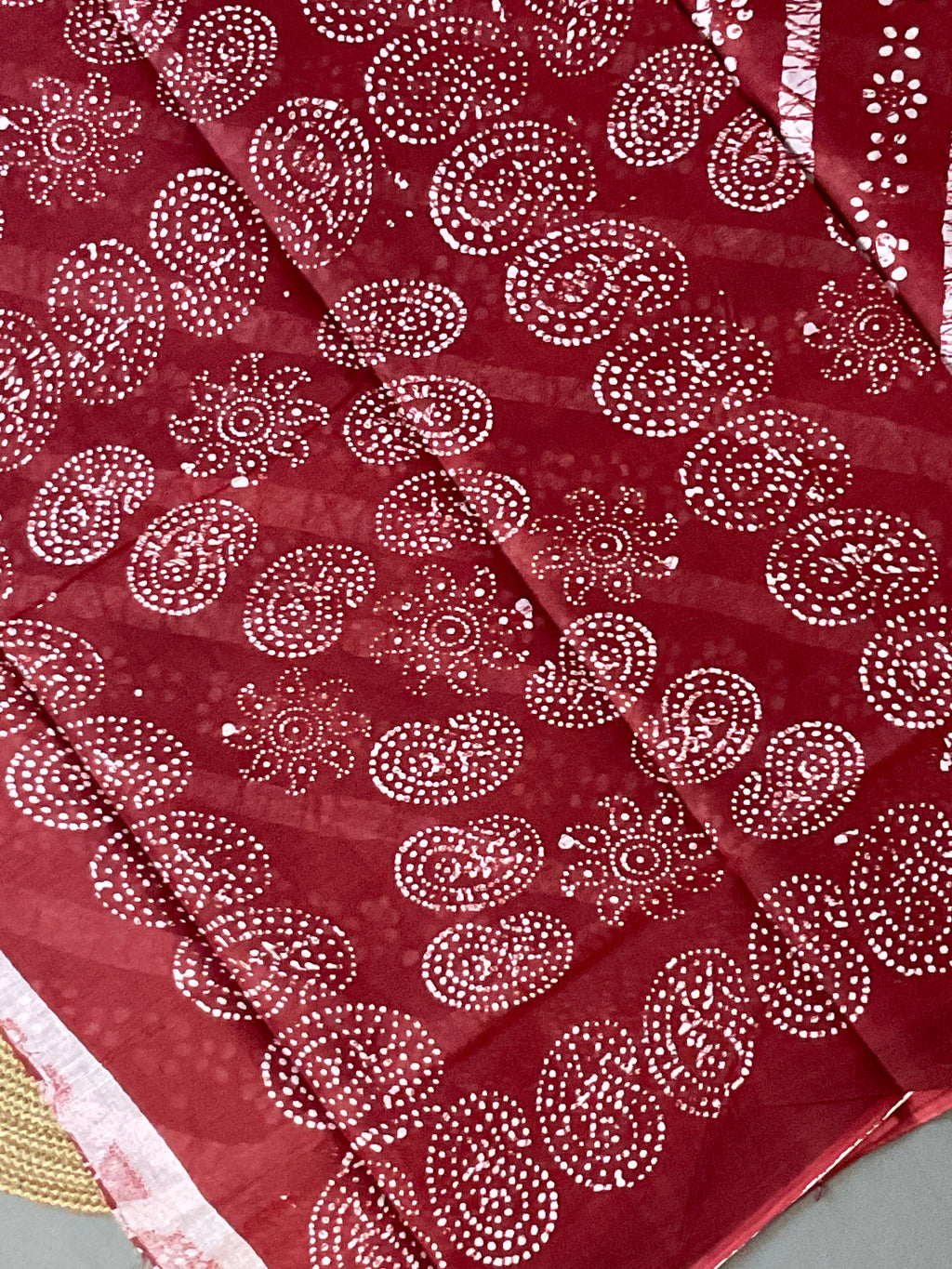 Red Ikat Floral Printed Cotton Saree with Blouse