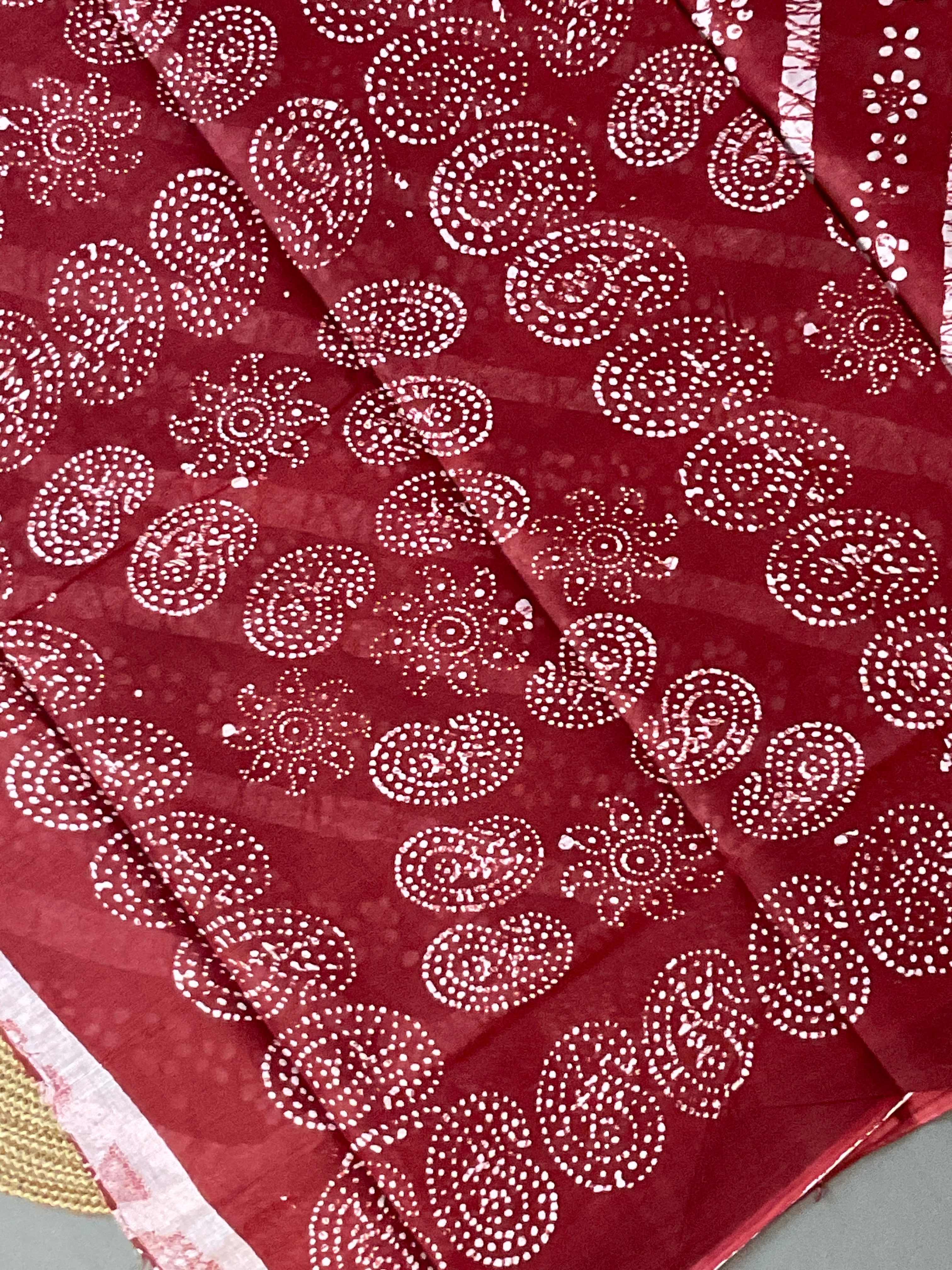Red Ikat Floral Printed Cotton Saree with Blouse