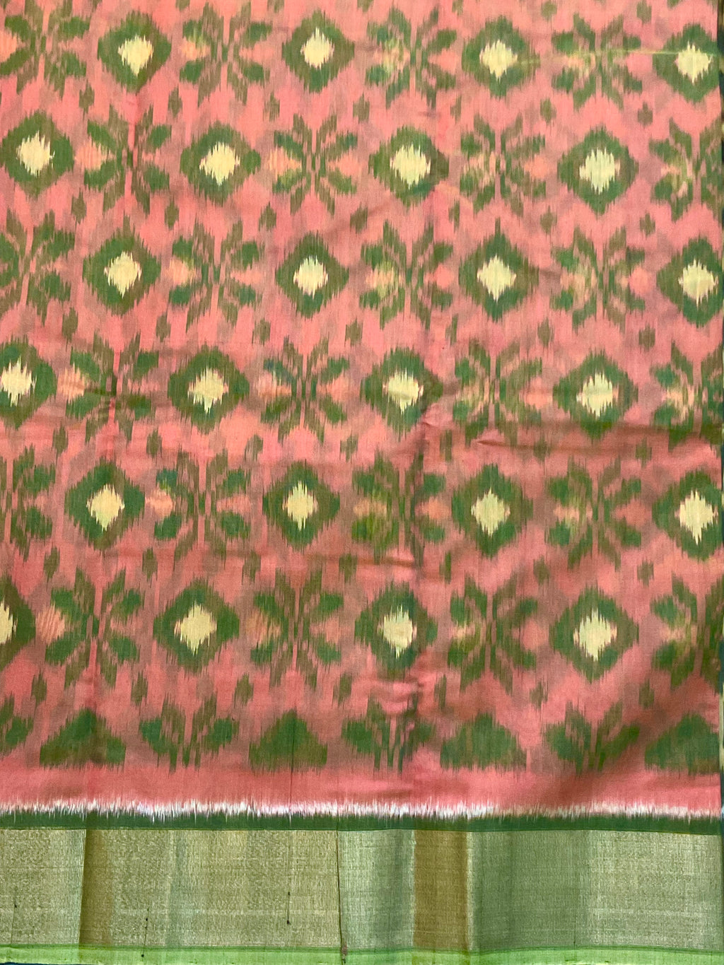 Orange & Green Floral Pochampally Sico Silk Saree
