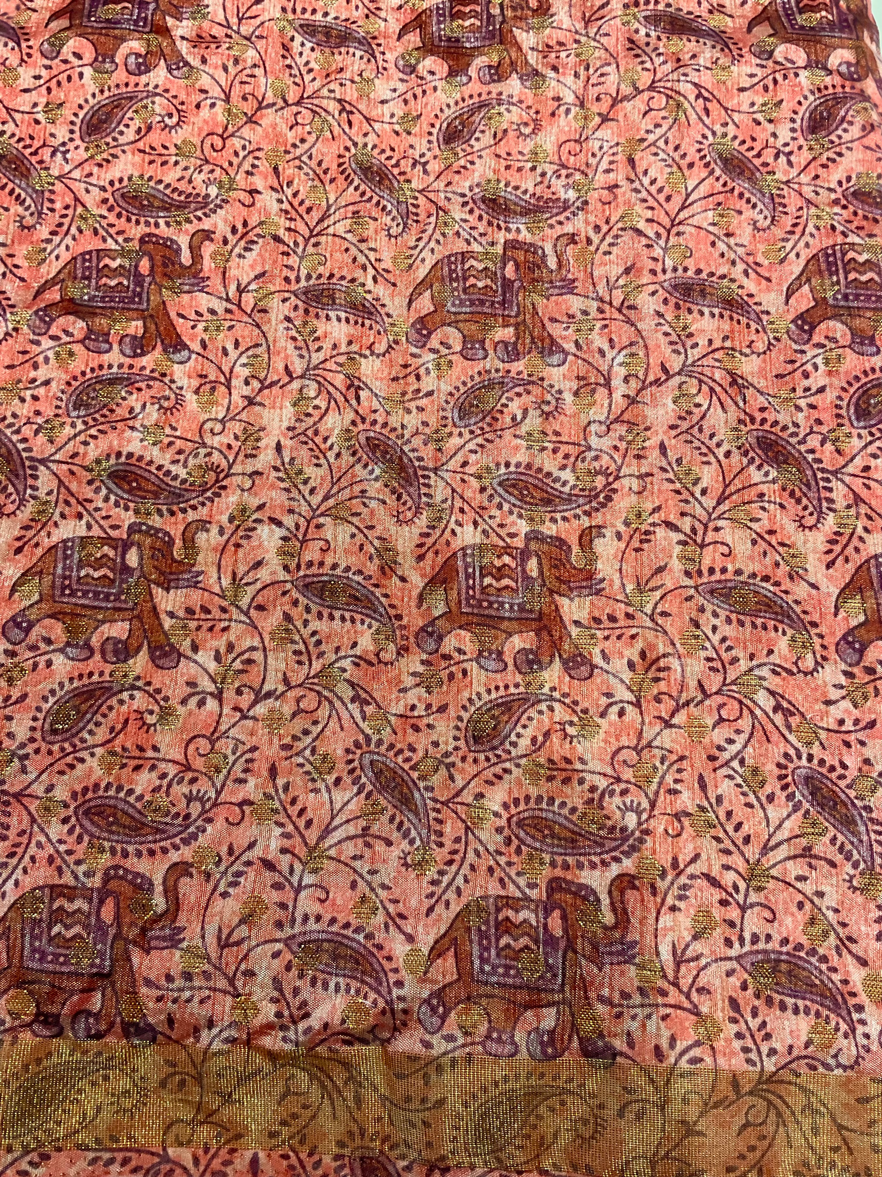 Handloom pink Elephant Zari Fabric